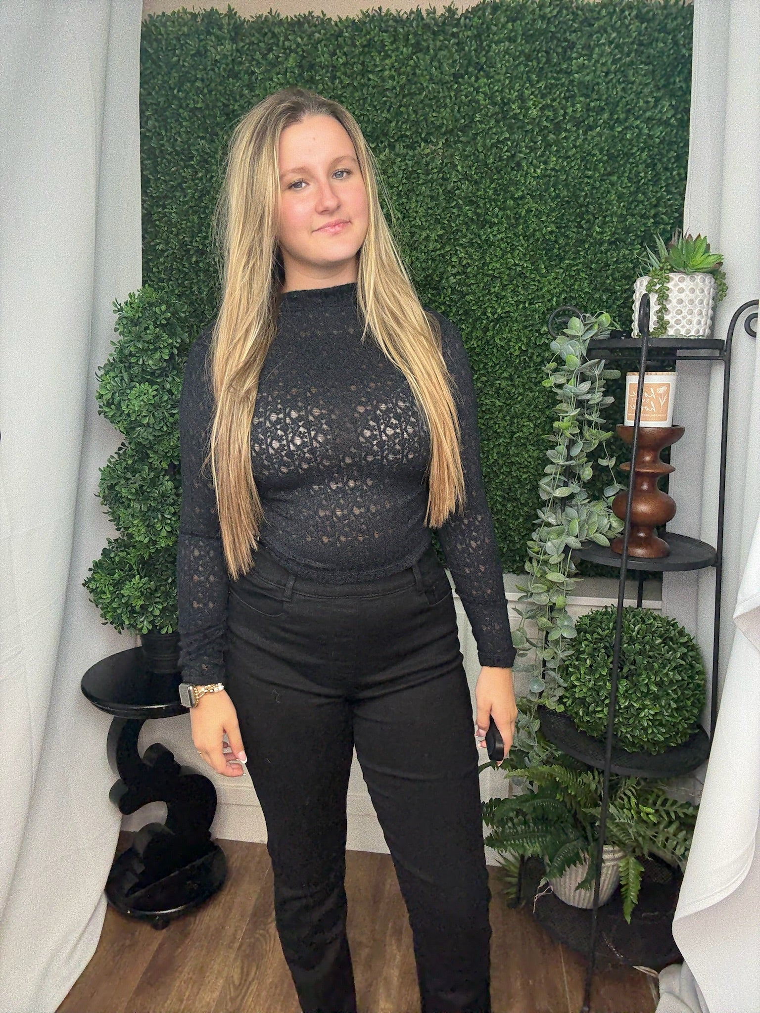 STRIPE FLORAL JACQUARD MOCKNECK LS TOP