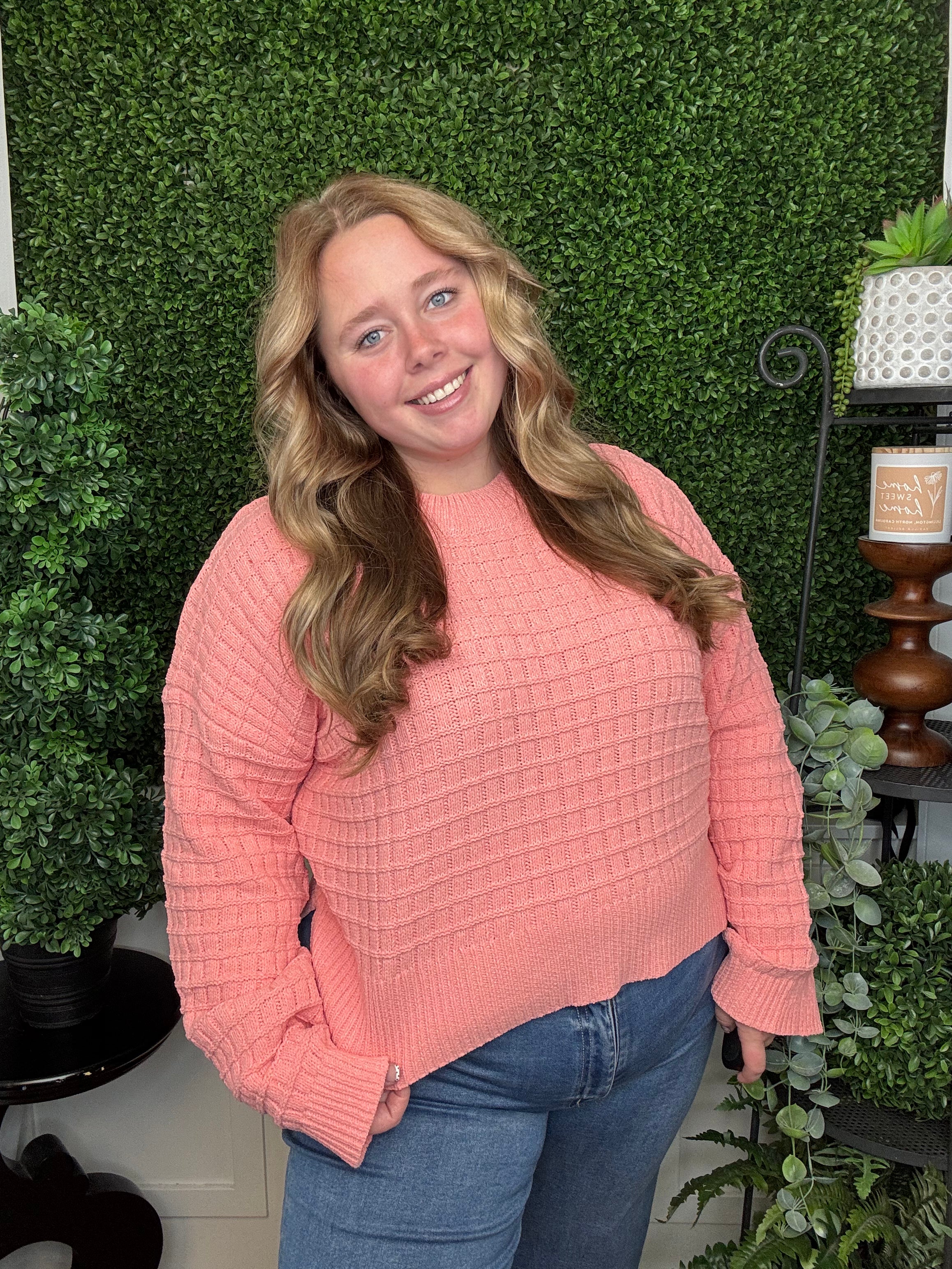 OVERSIZED SOLID CASUAL KNIT SWEATER TOP - CORAL