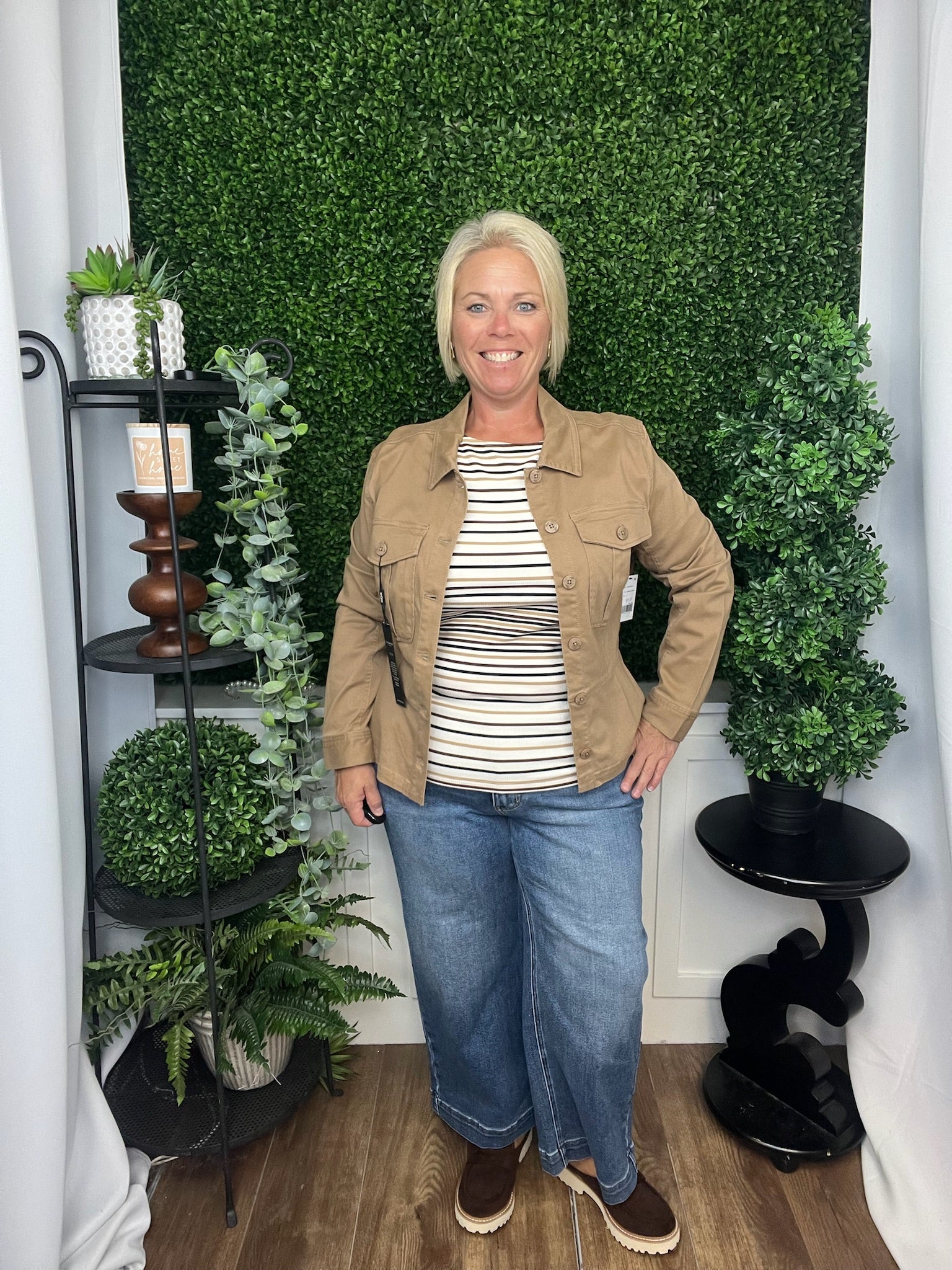 PEPLUM HEM TRUCKER JACKET - DESERT CAMEL