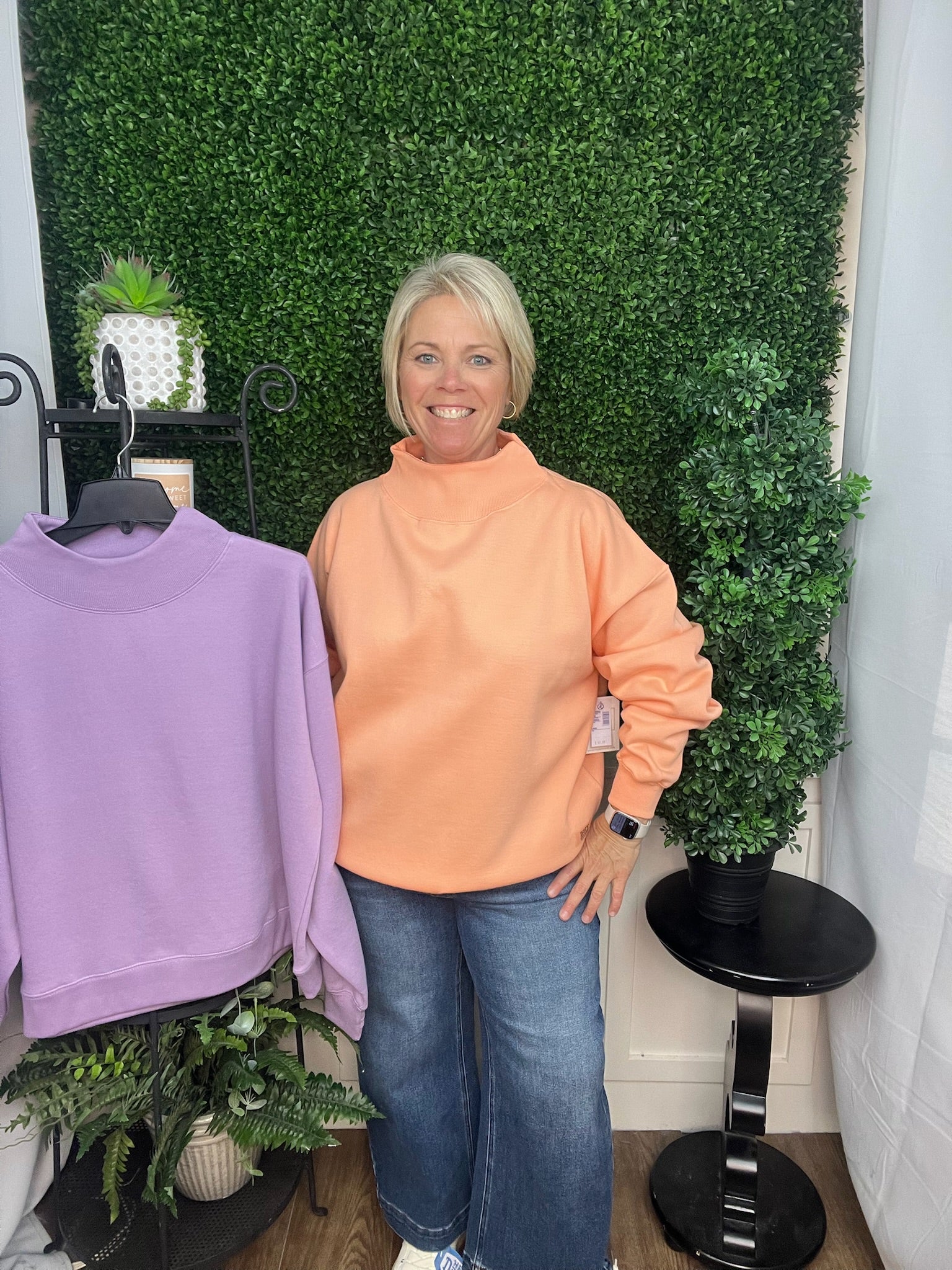 LINGO LS MOCK-CREW OVERSIZED FLEECE - CREAMSICLE