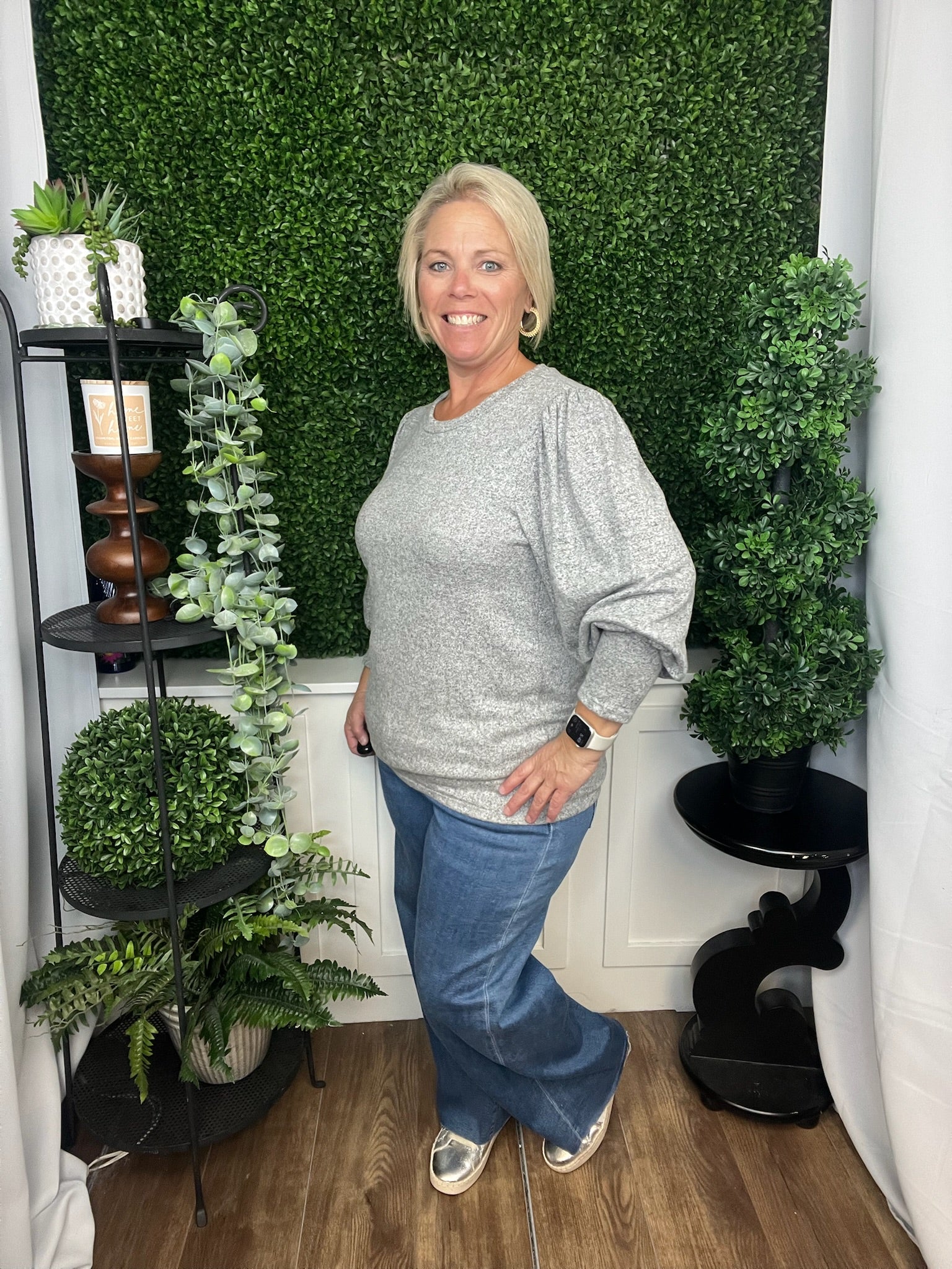 ANGELICA SOLID LONG SLEEVE TOP - OATMEAL