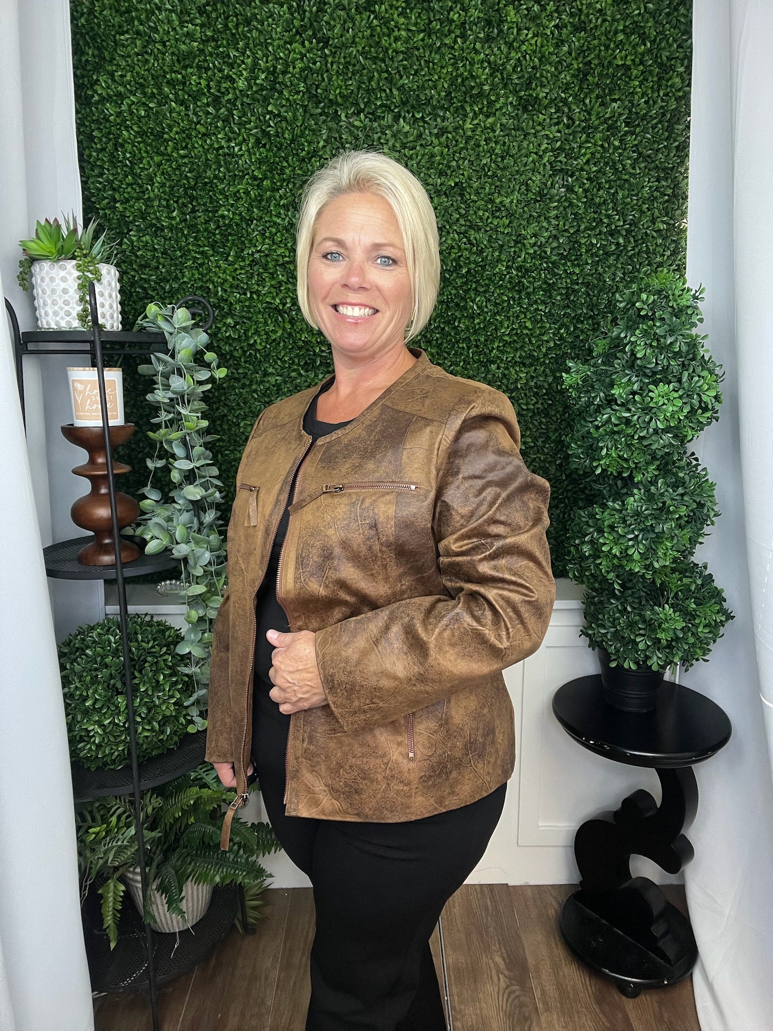 ELWAY FAUX LEATHER JACKET BROWN