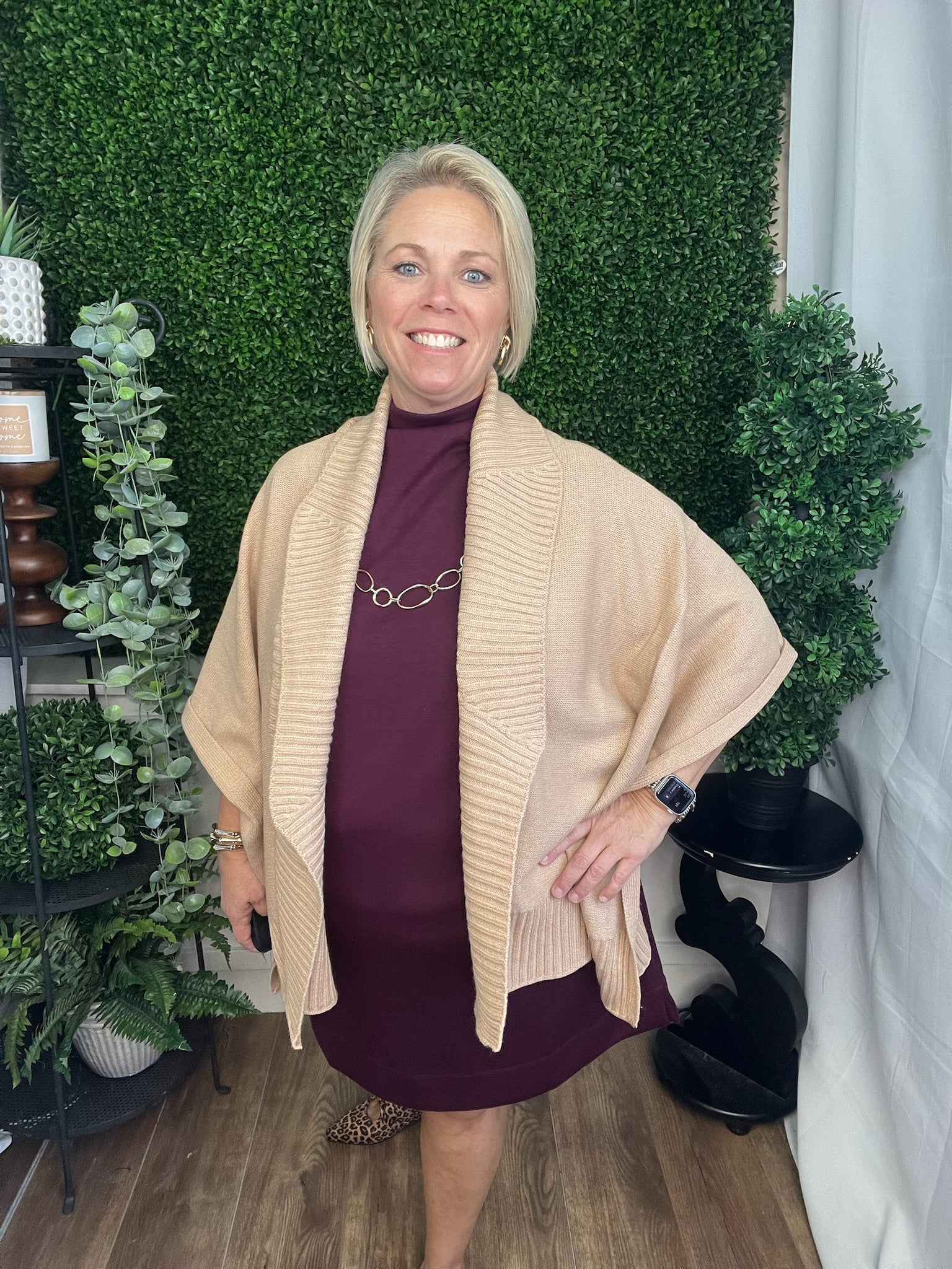 SOFT KNIT SHAWL W/RIBBED TRIM