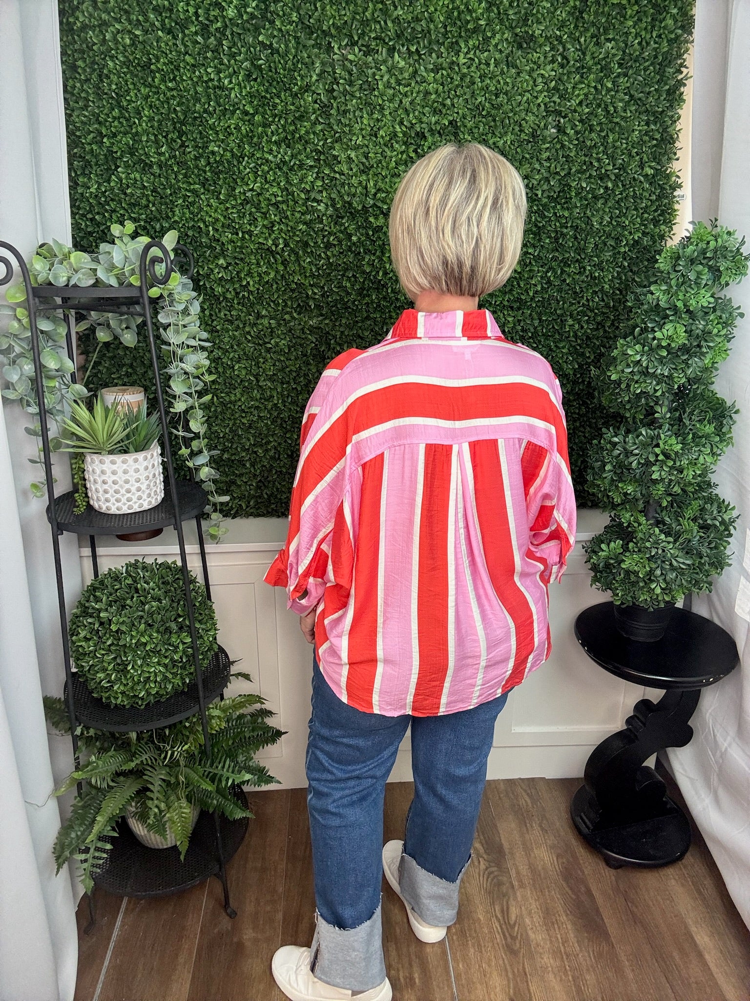 Stripe Dolman Sleeve Blouse