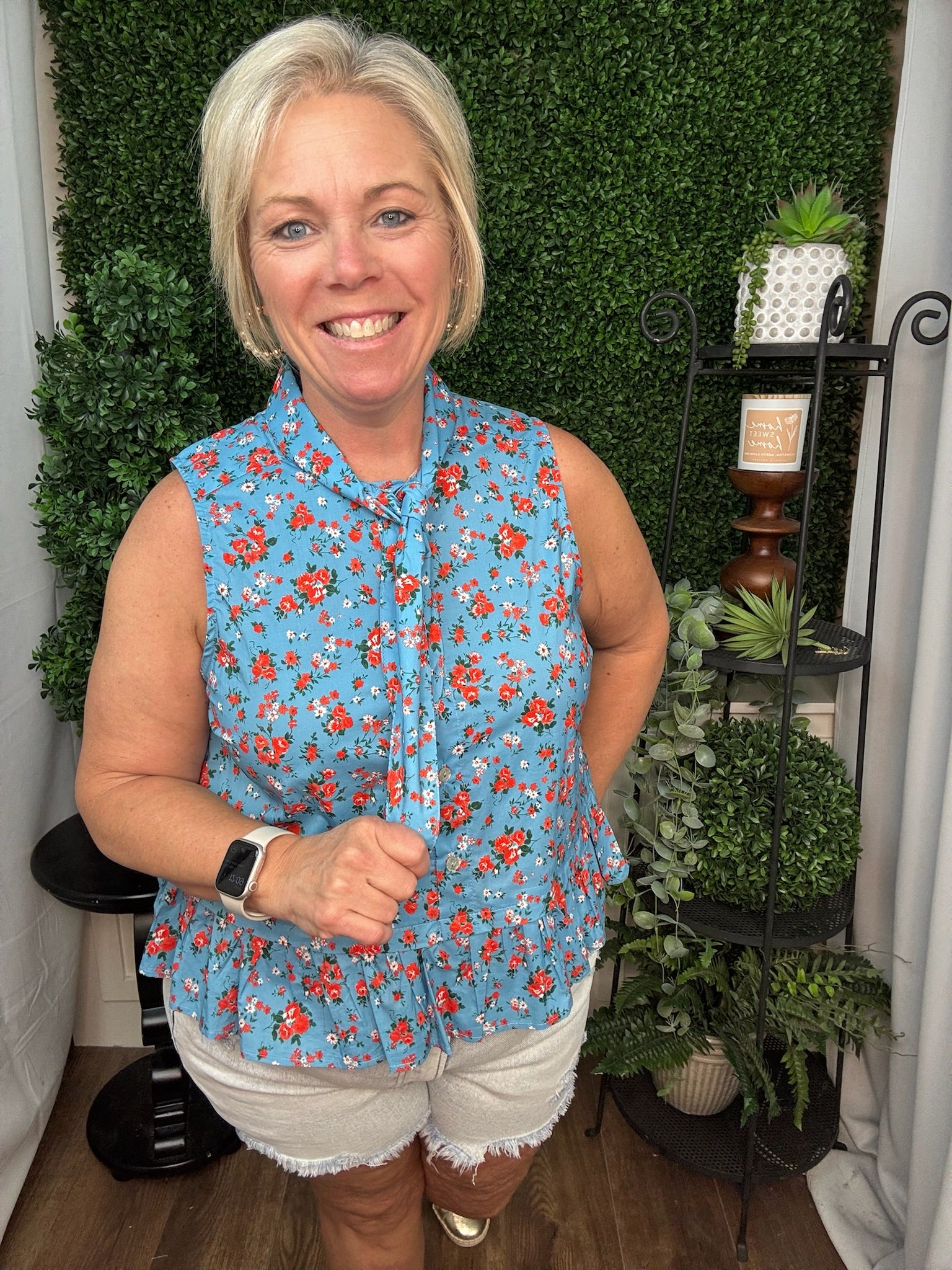 Blue Floral Sleeveless Top