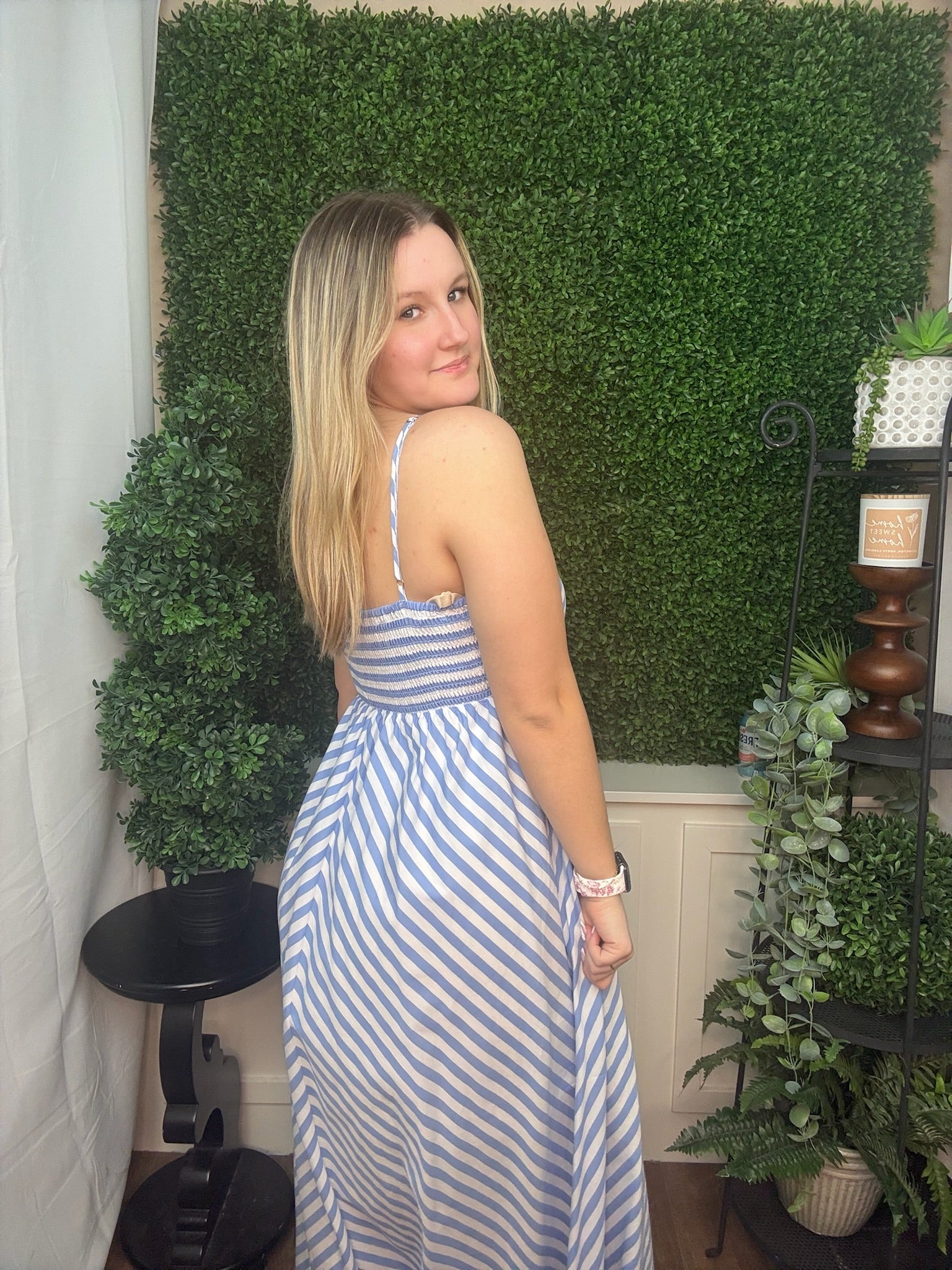 Seaside Stripe Embroidered Maxi Dress