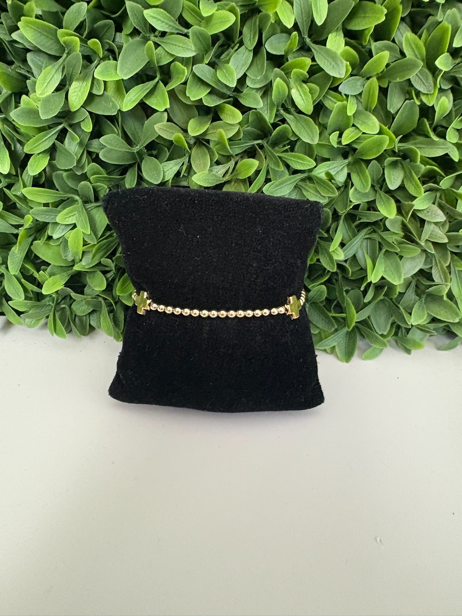 EGIRL SIGNATURE CROSS GOLD PATTERN 3 MM BEAD BRACELET - GOLD