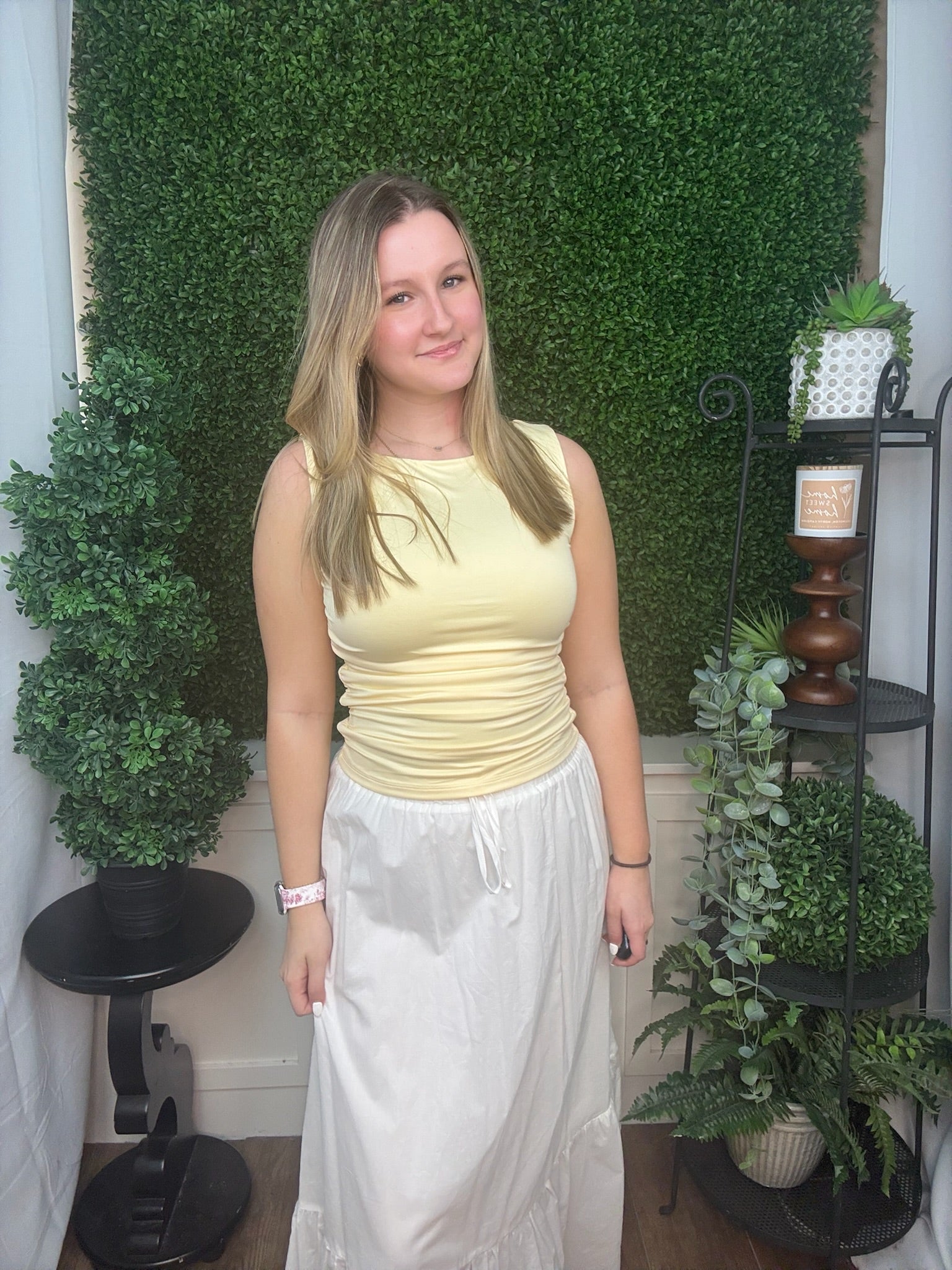 BUTTER YELLOW SLEEVELESS FASHION TOP