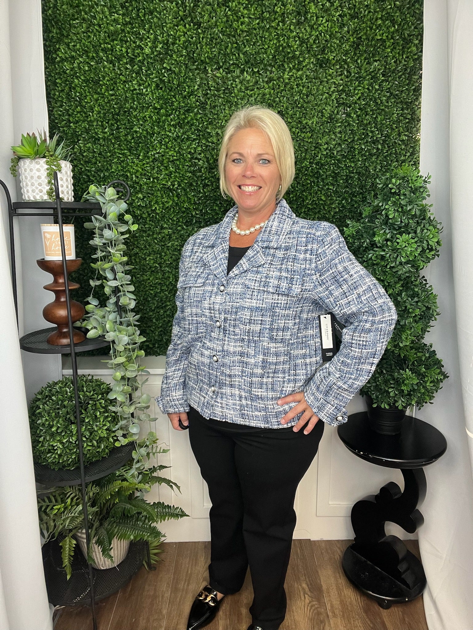 BUTTON FRONT BOXY SHACKET BLUE MULTI