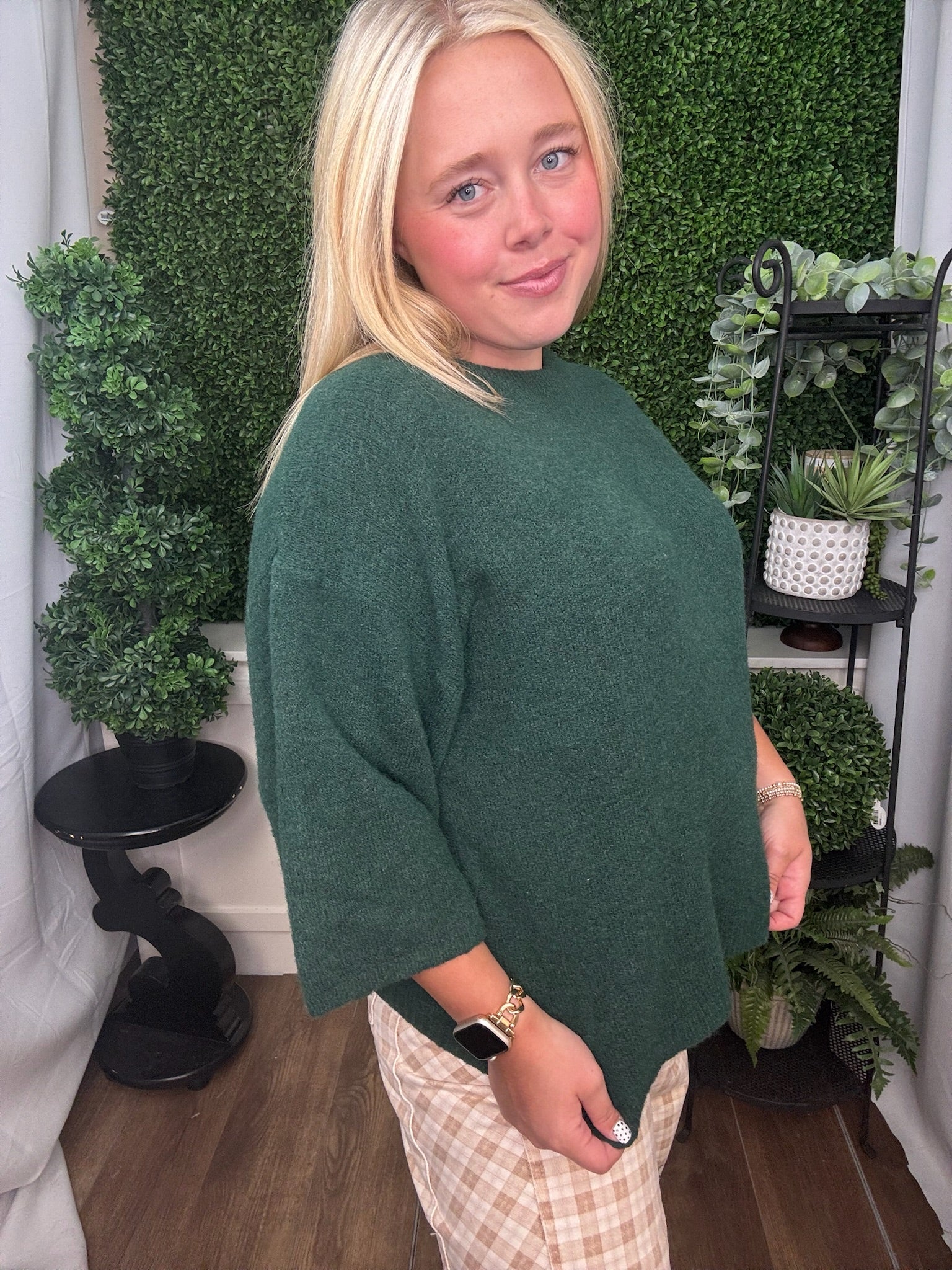 TEXTURED KNIT TOP - DIJON/HUNTER GREEN