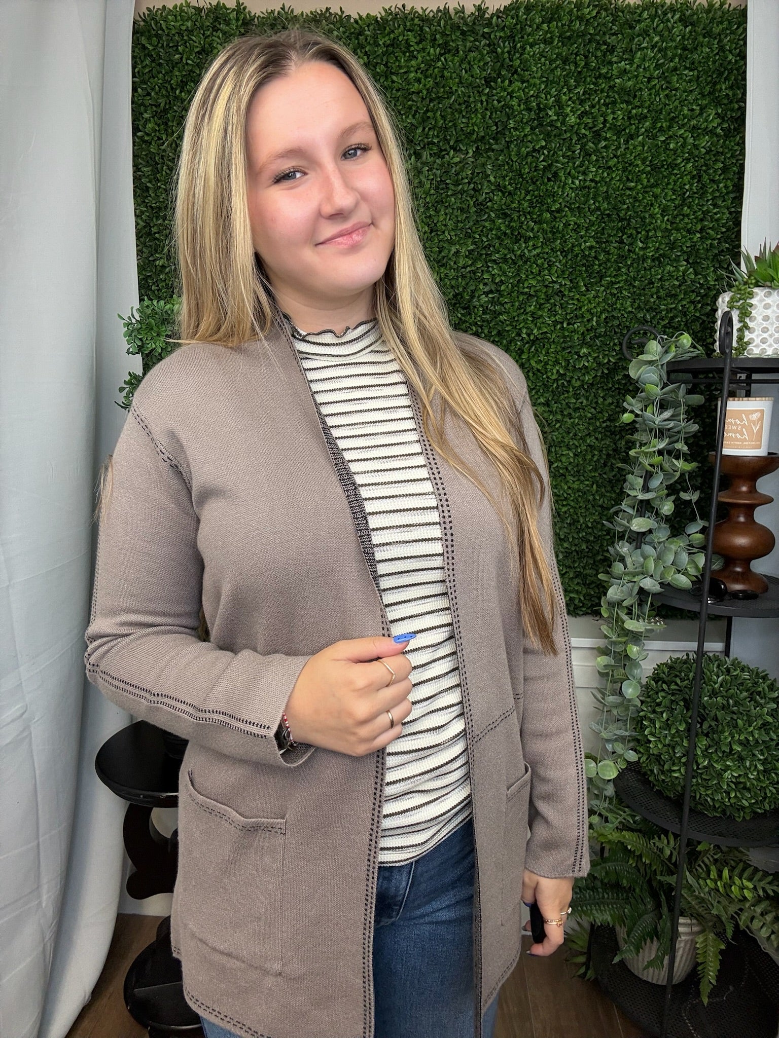 LS OPEN FRONT HEAVY SWEATER - DARK MOCHA