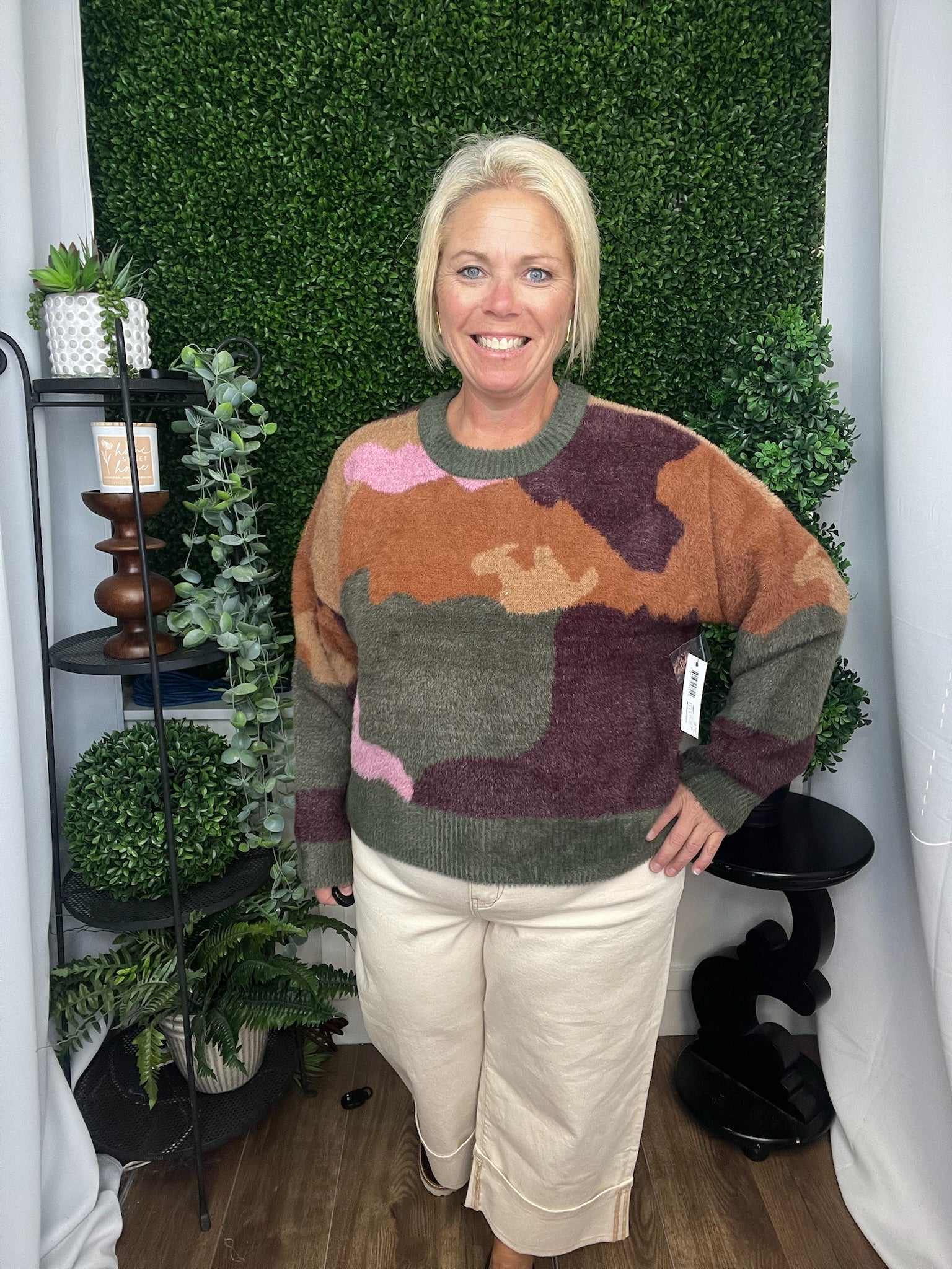 LS CREW NECK INTARSIA SWEATER - M