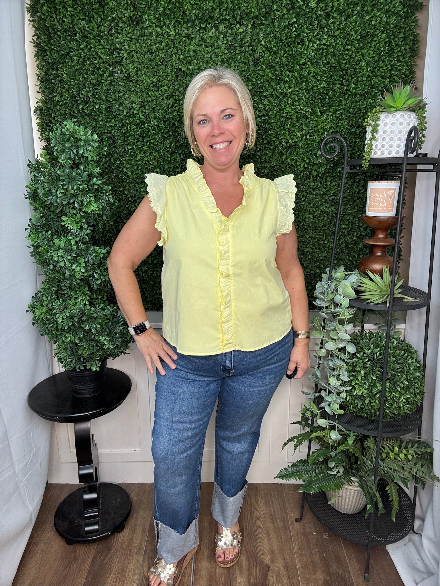 Ruffle Trim Sleeveless Blouse