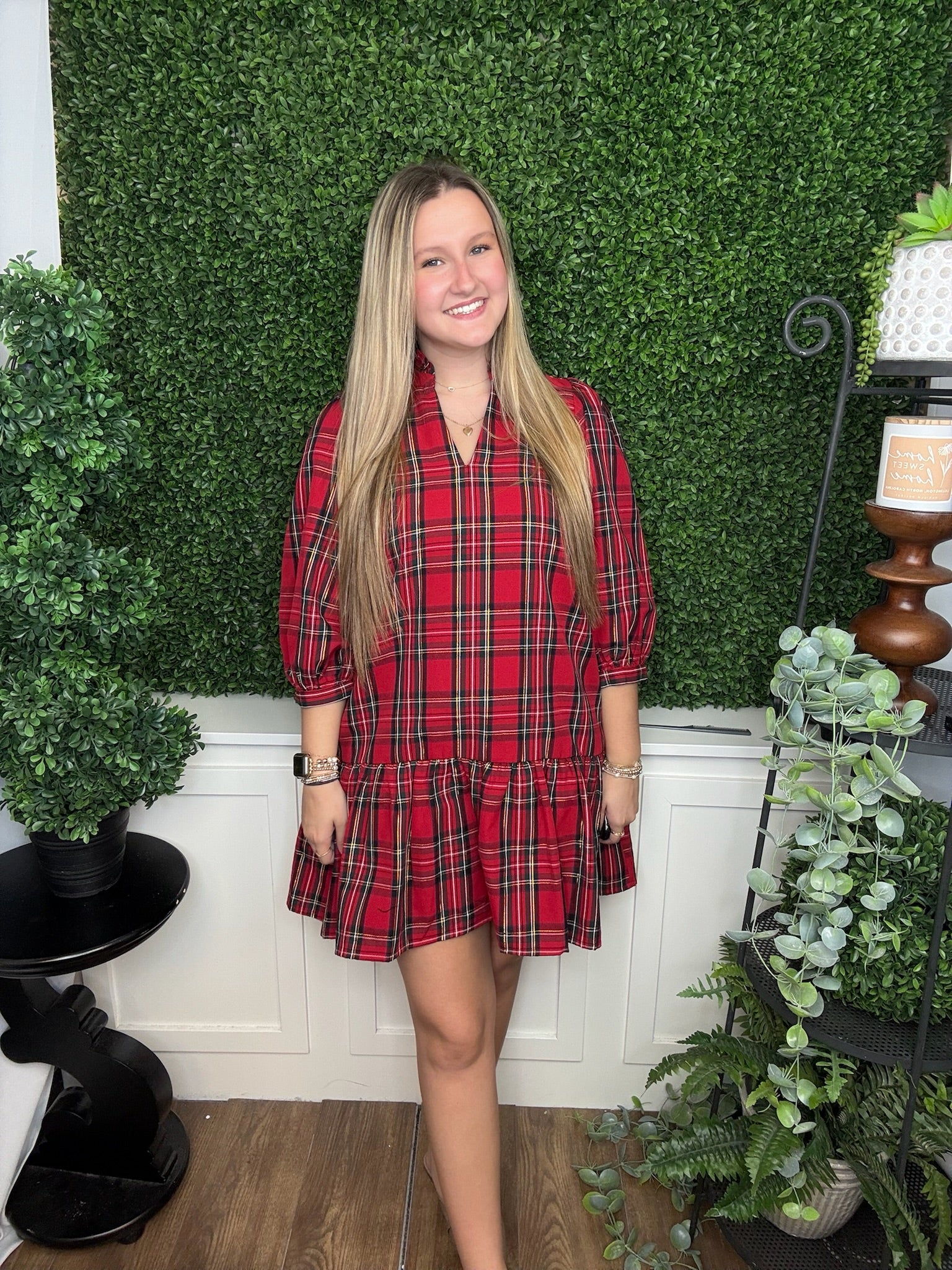 NAOMI DRESS RED PLAID