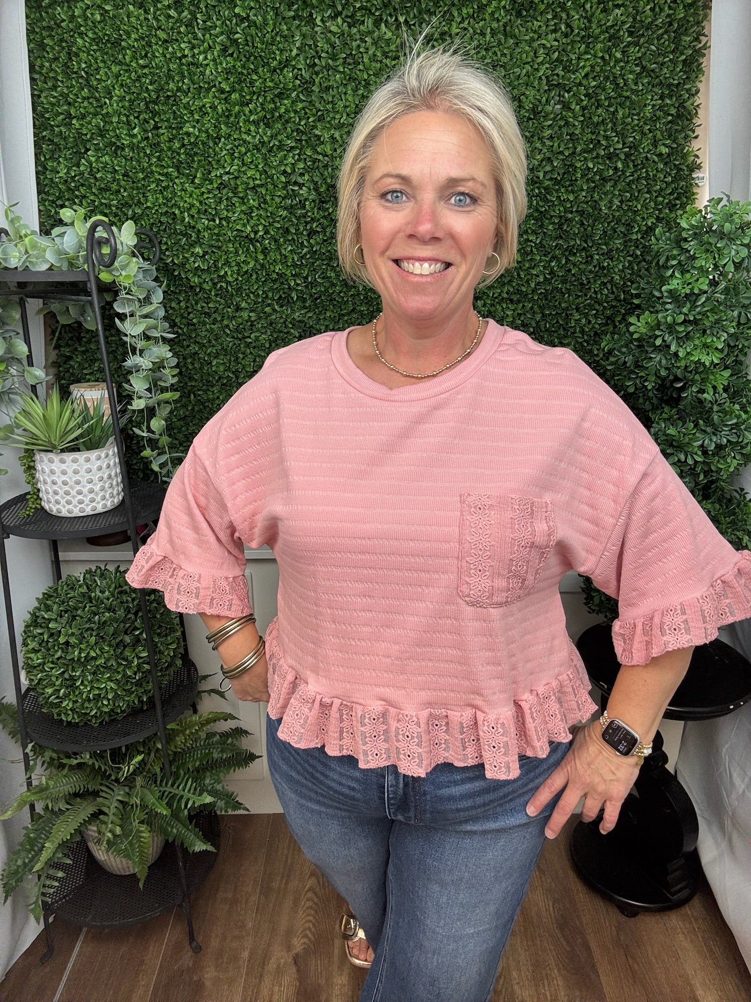 Lace Ruffle Hem Sweater Top