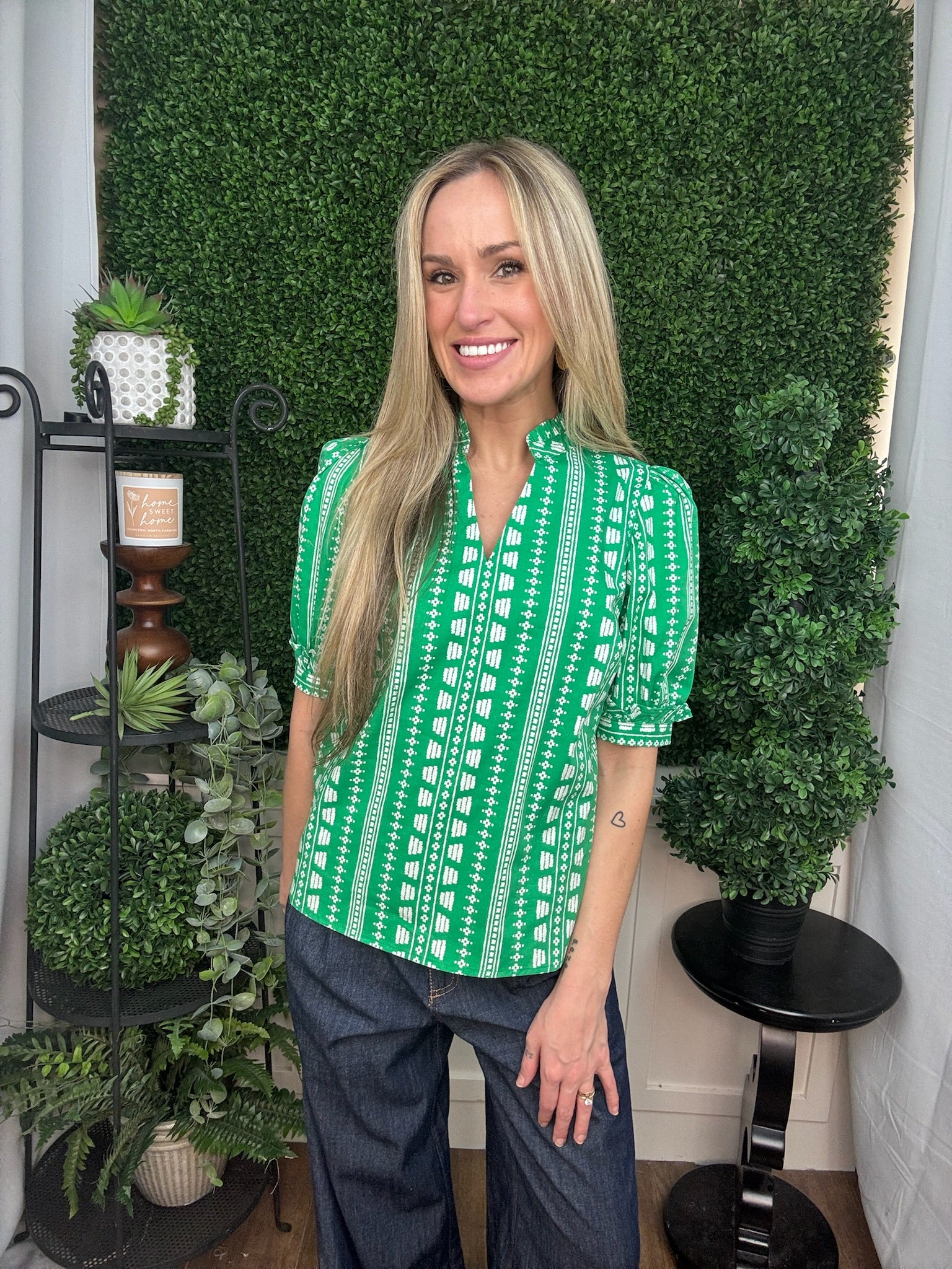 TOP COLETTE HERITAGE STITCH GREEN