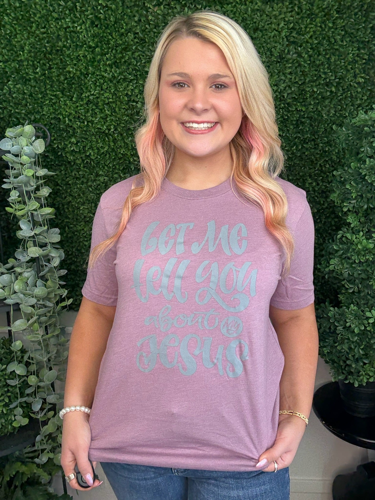 LET ME TELL YOU ABOUT MY JESUS SS - LIGHT PLUM