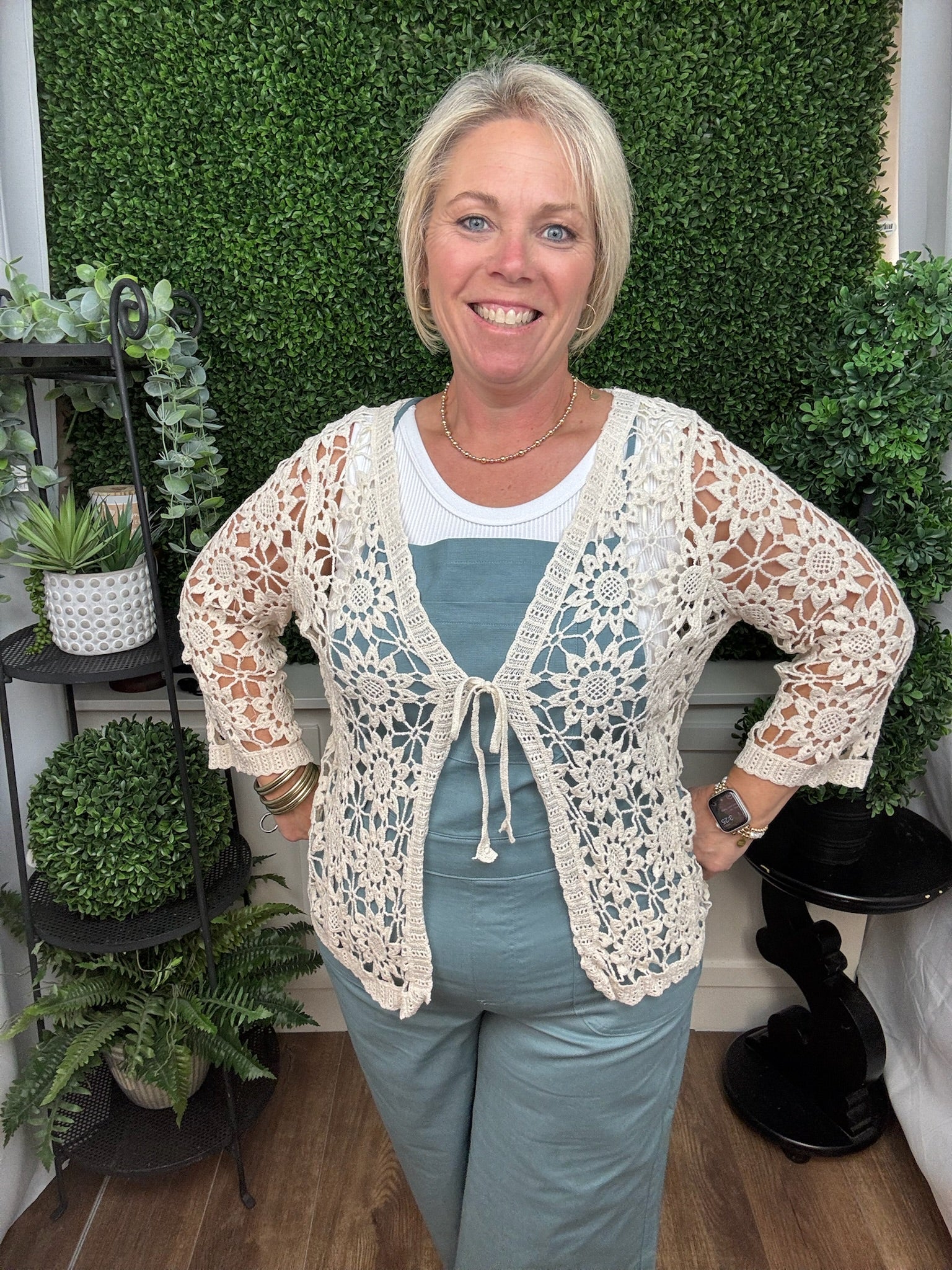 CROCHET TIE FRONT CARDIGAN NATURAL