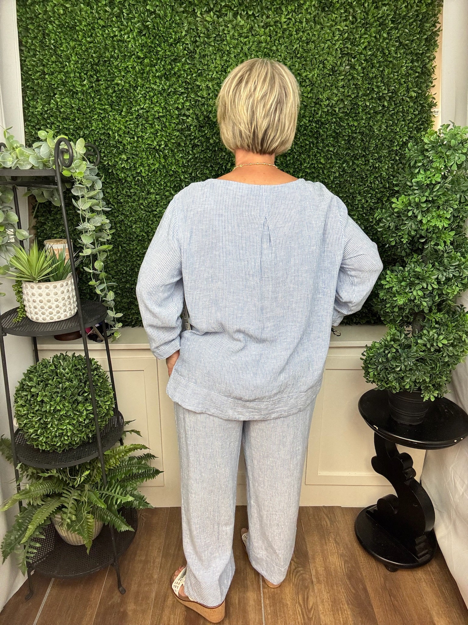 WOVEN YARN DYE STRIPE POPOVER - CLRBLU