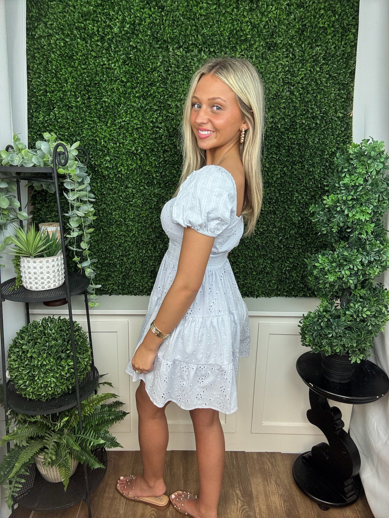 Eyelet Puff Sleeve Dress