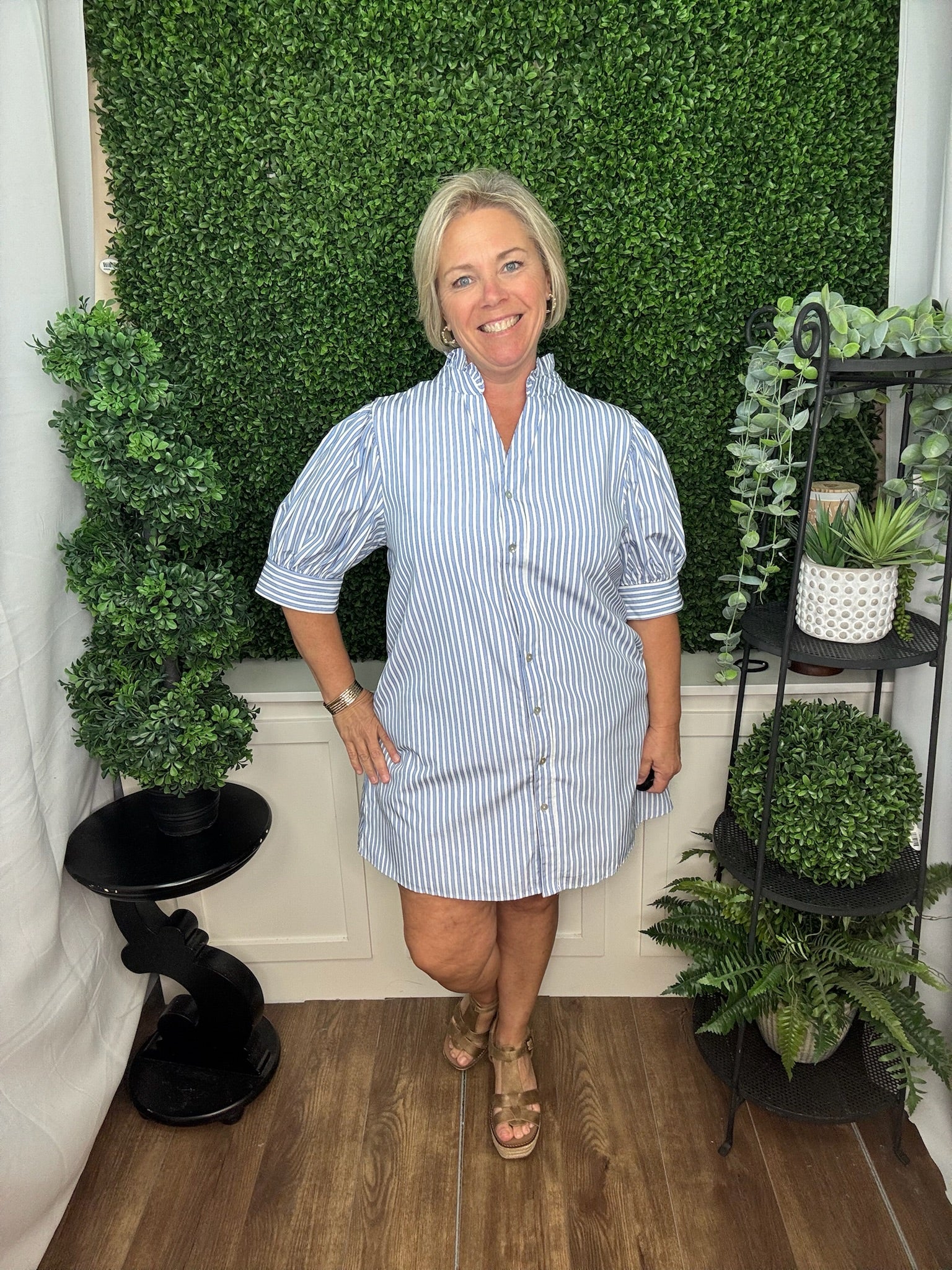 Sky Stripe Ruffle Collar Mini Dress