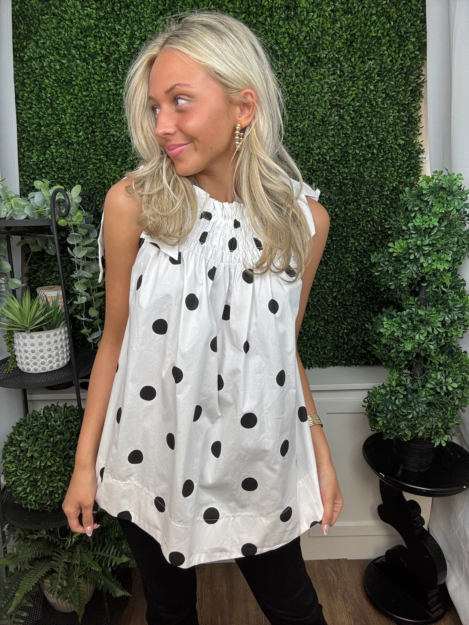 Sweet Dot Smocked Tie-Shoulder Dress