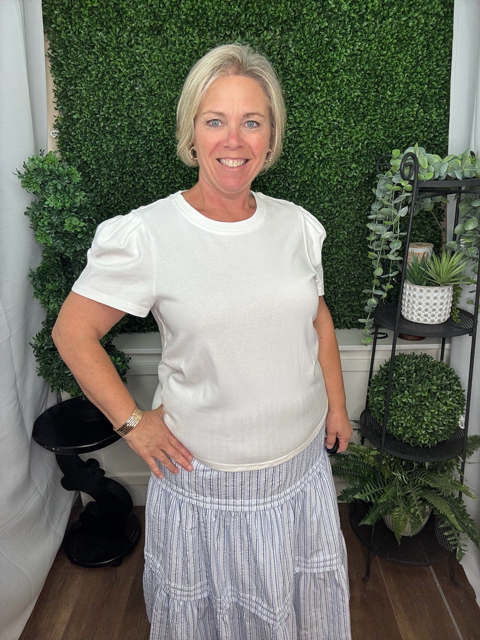 PLEAT SLEEVE TEE LARSSA WHITE