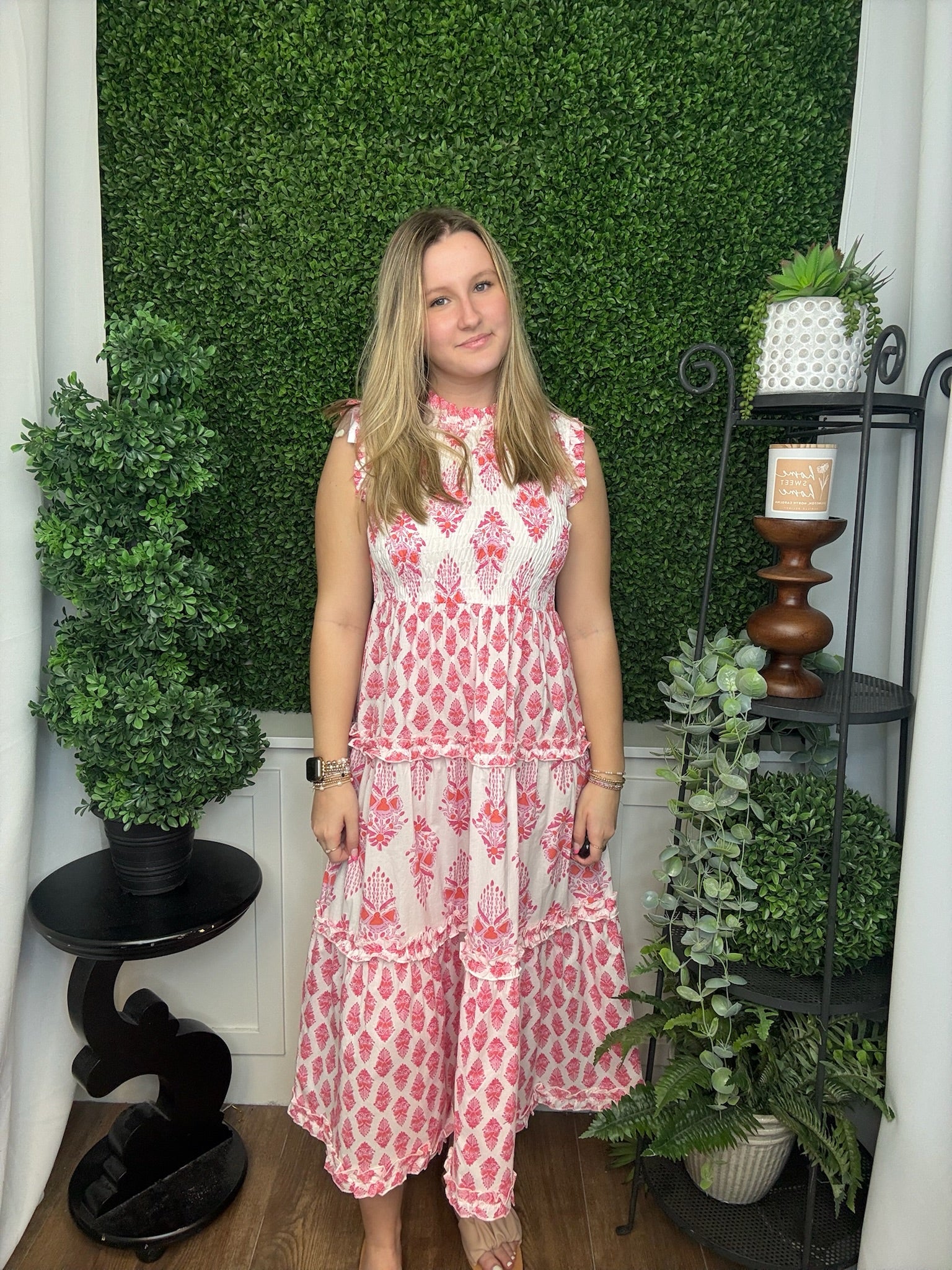 WARD SMOKED MIDI DRESS - PINK