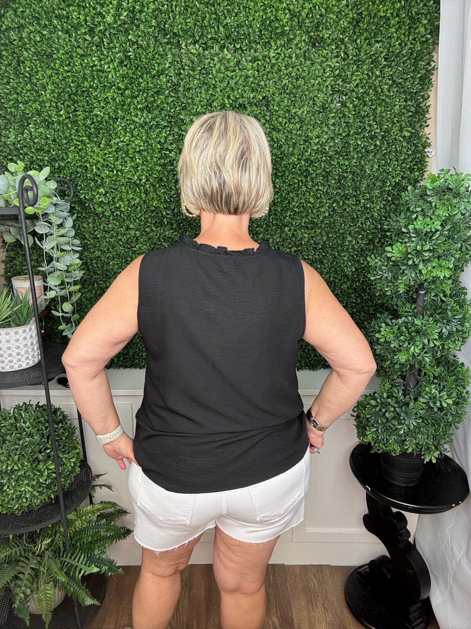 Classic Ruffle Trim Sleeveless Blouse