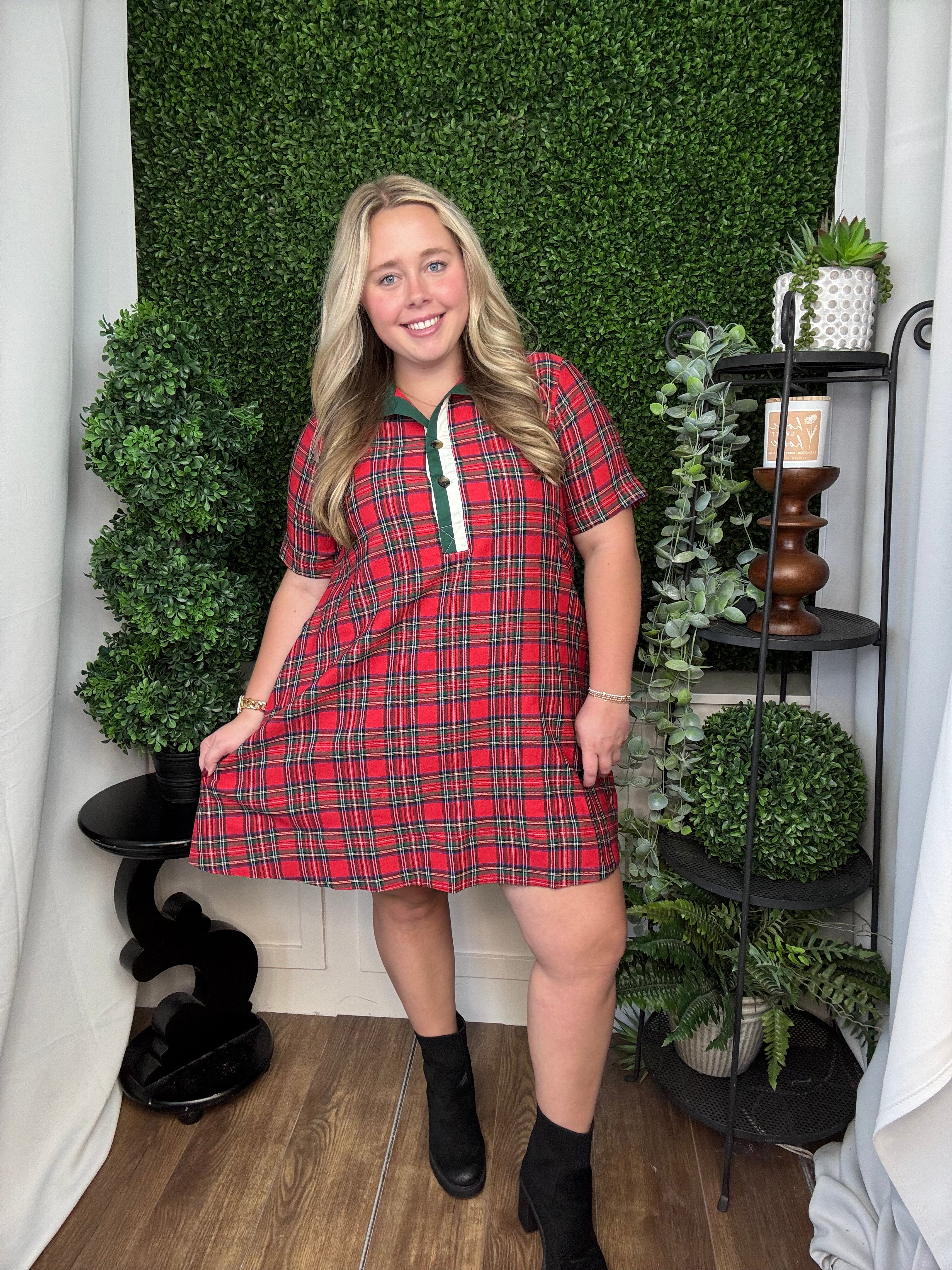 PLAID SHORT SLEEVE MINI DRESS