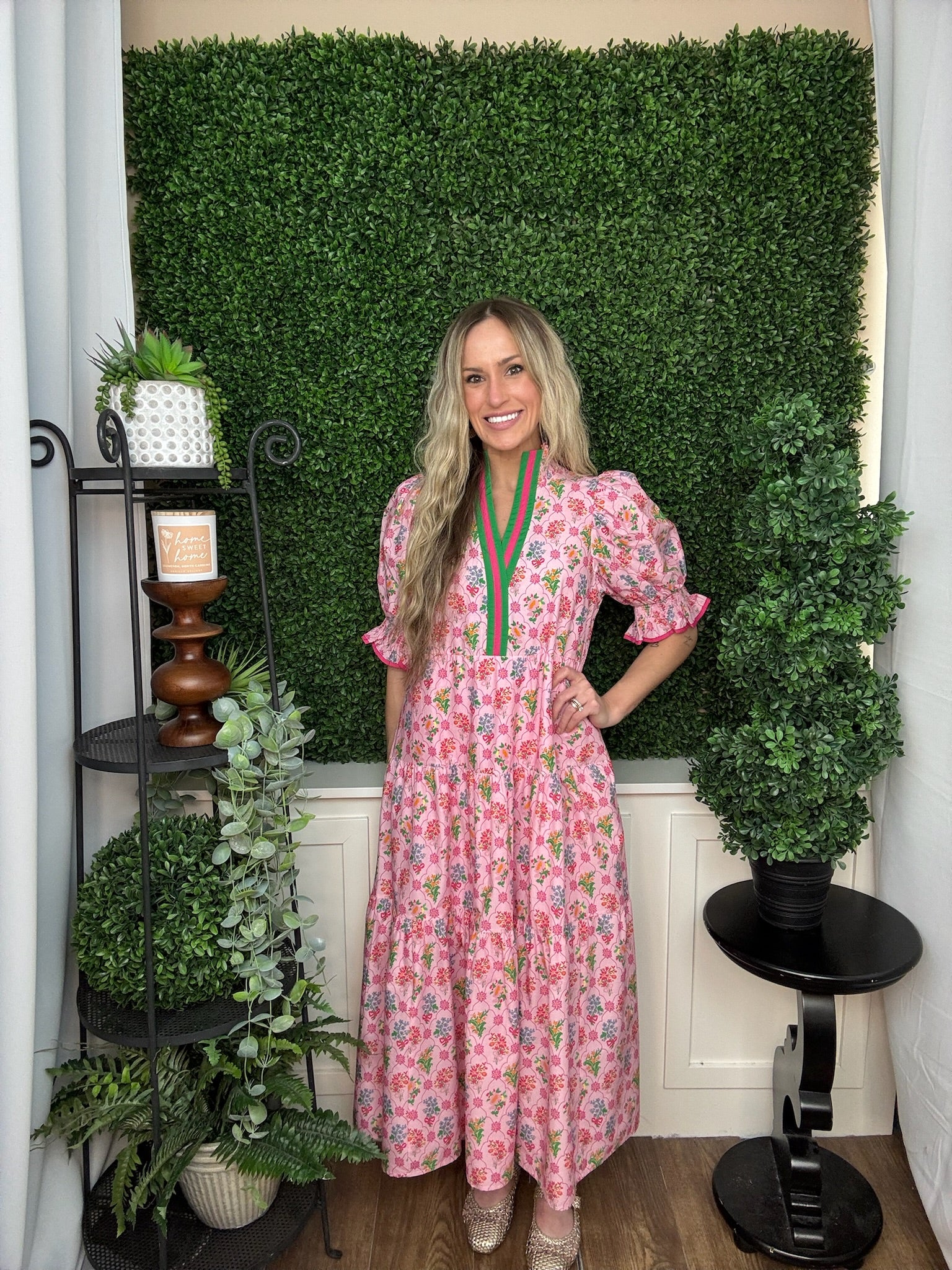 Pink Puff sleeve maxi dress