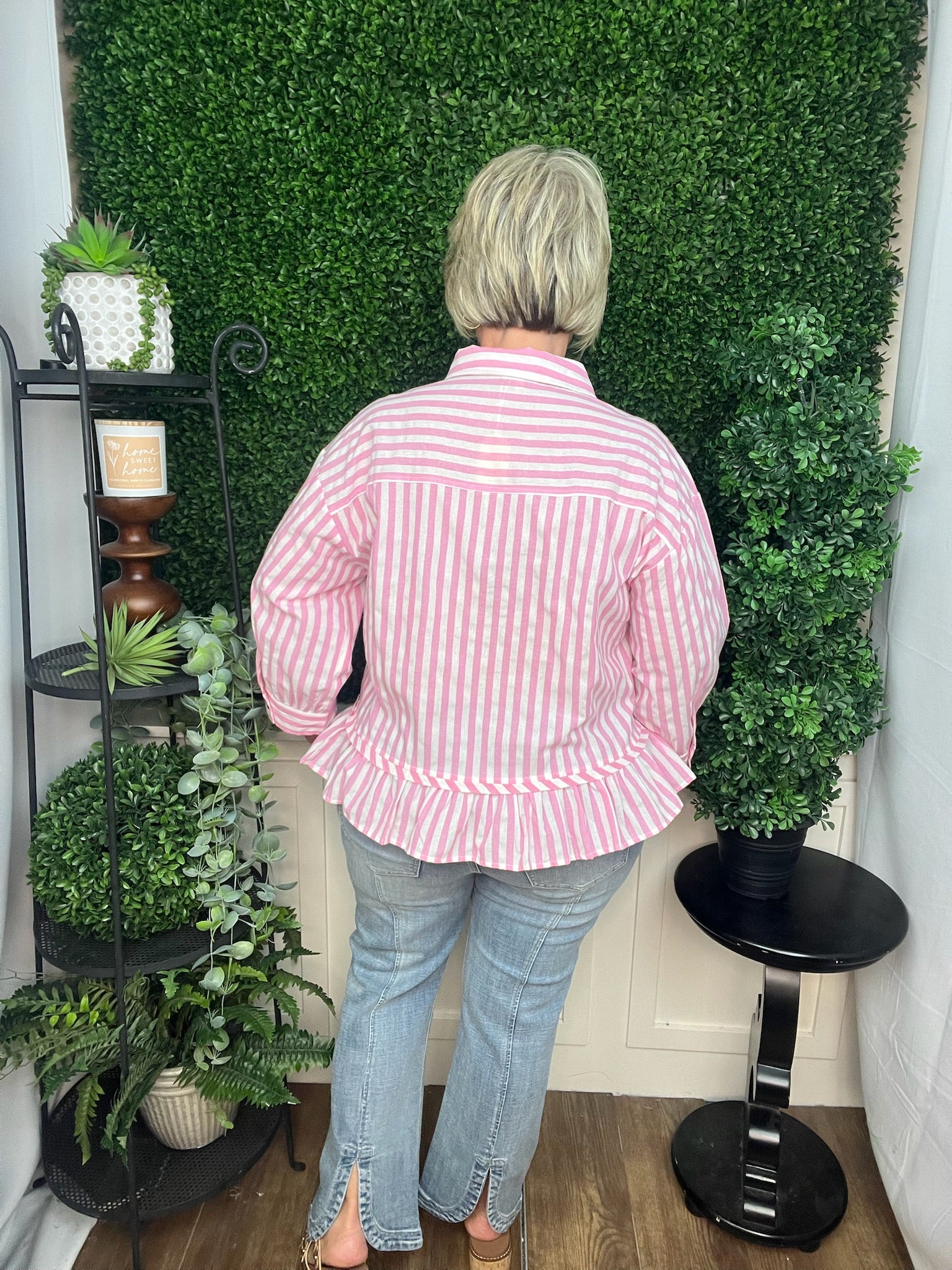 PINK STRIPE RUFFLE BOTTOM TOP