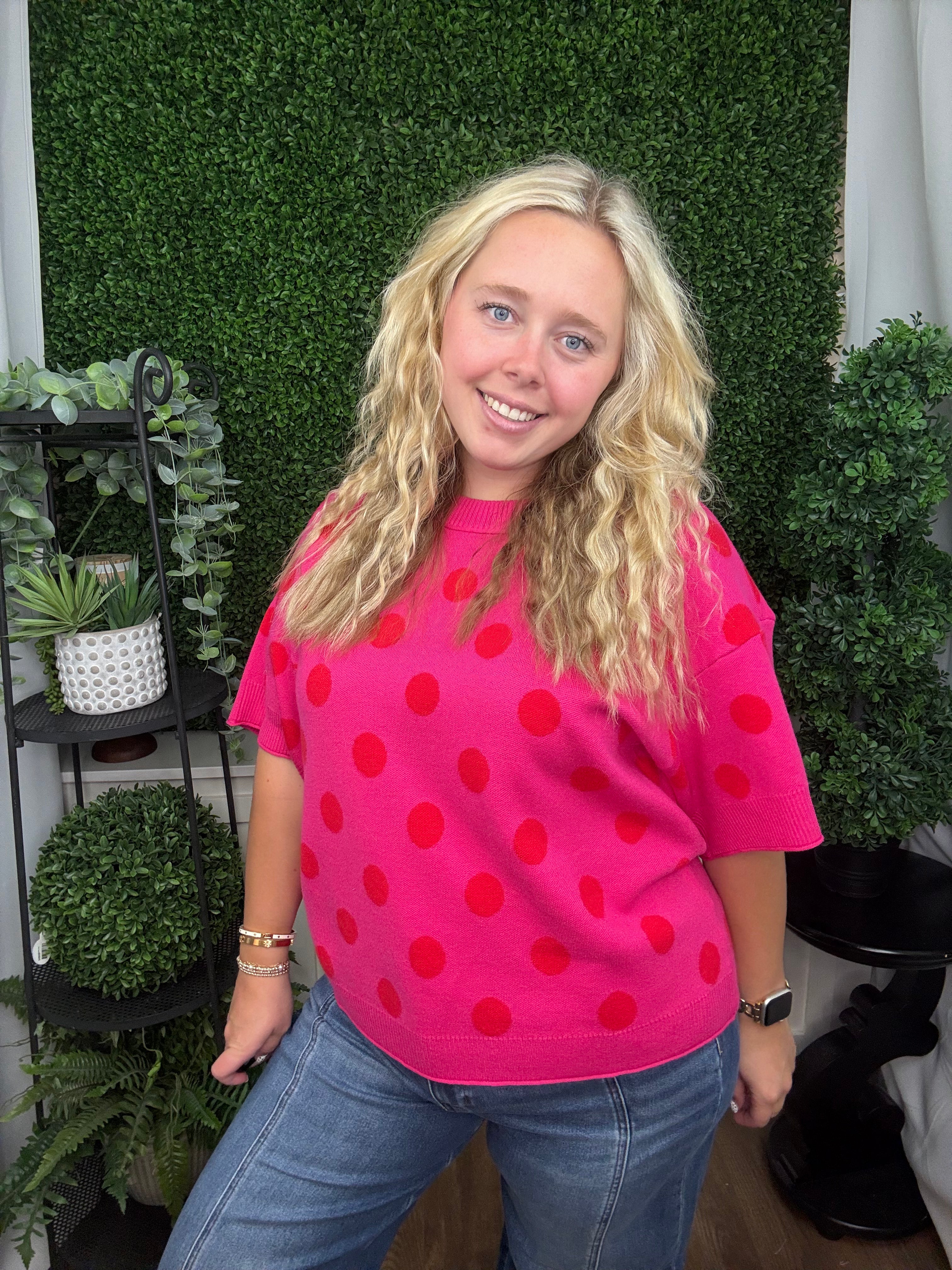 Hot Pink Polka Dot Knit Top