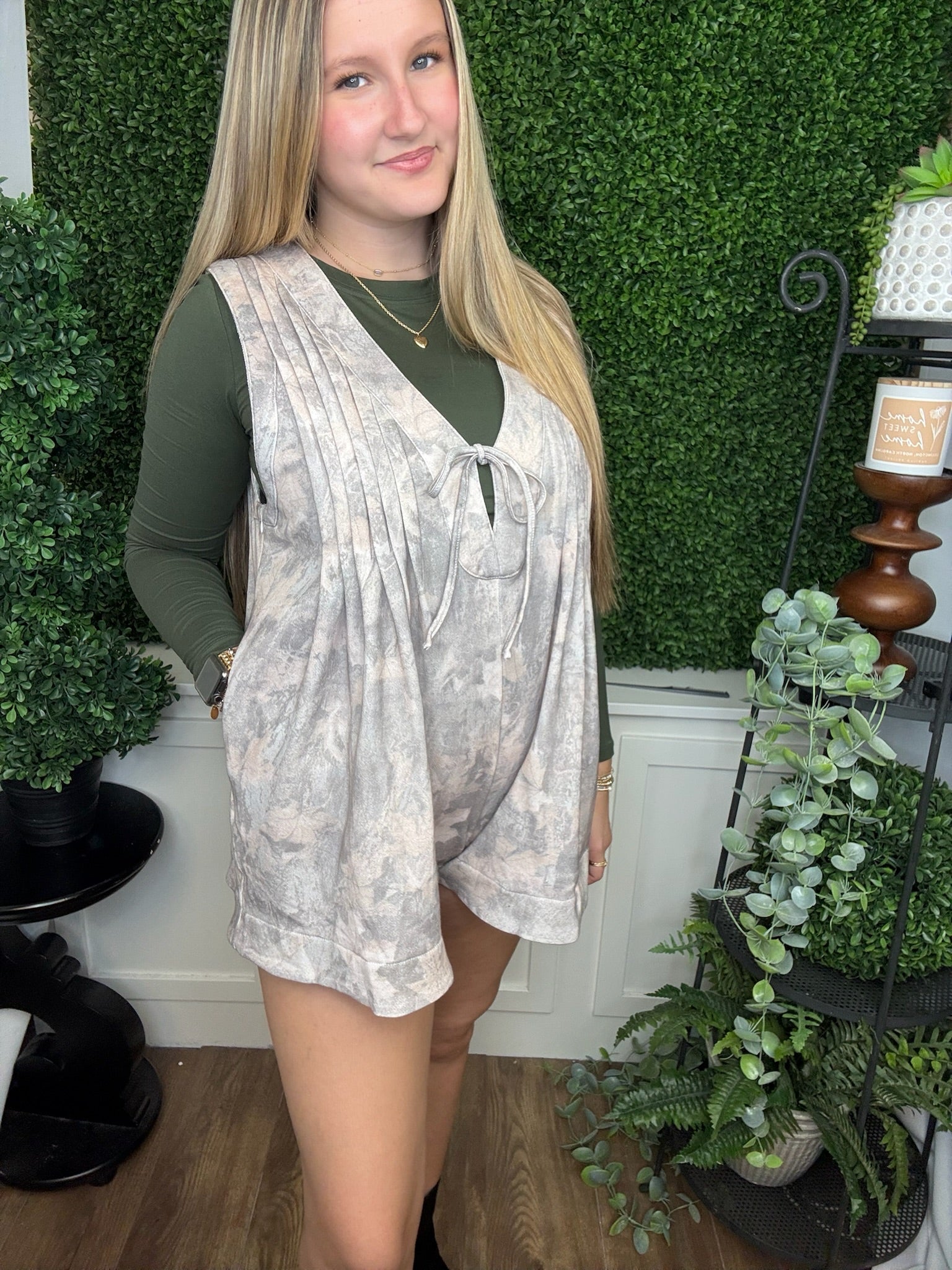 FRENCH TERRY SLEEVELESS VNECK ROMPER - CAMO