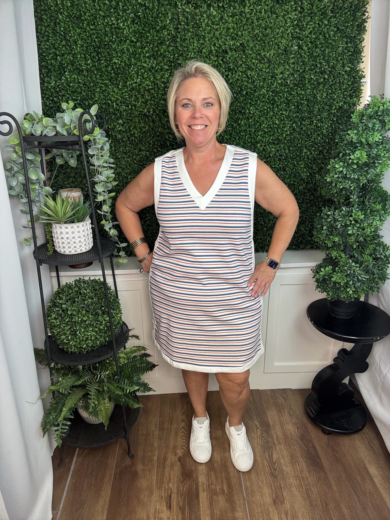 Classic Stripe V-Neck Sleeveless Dress