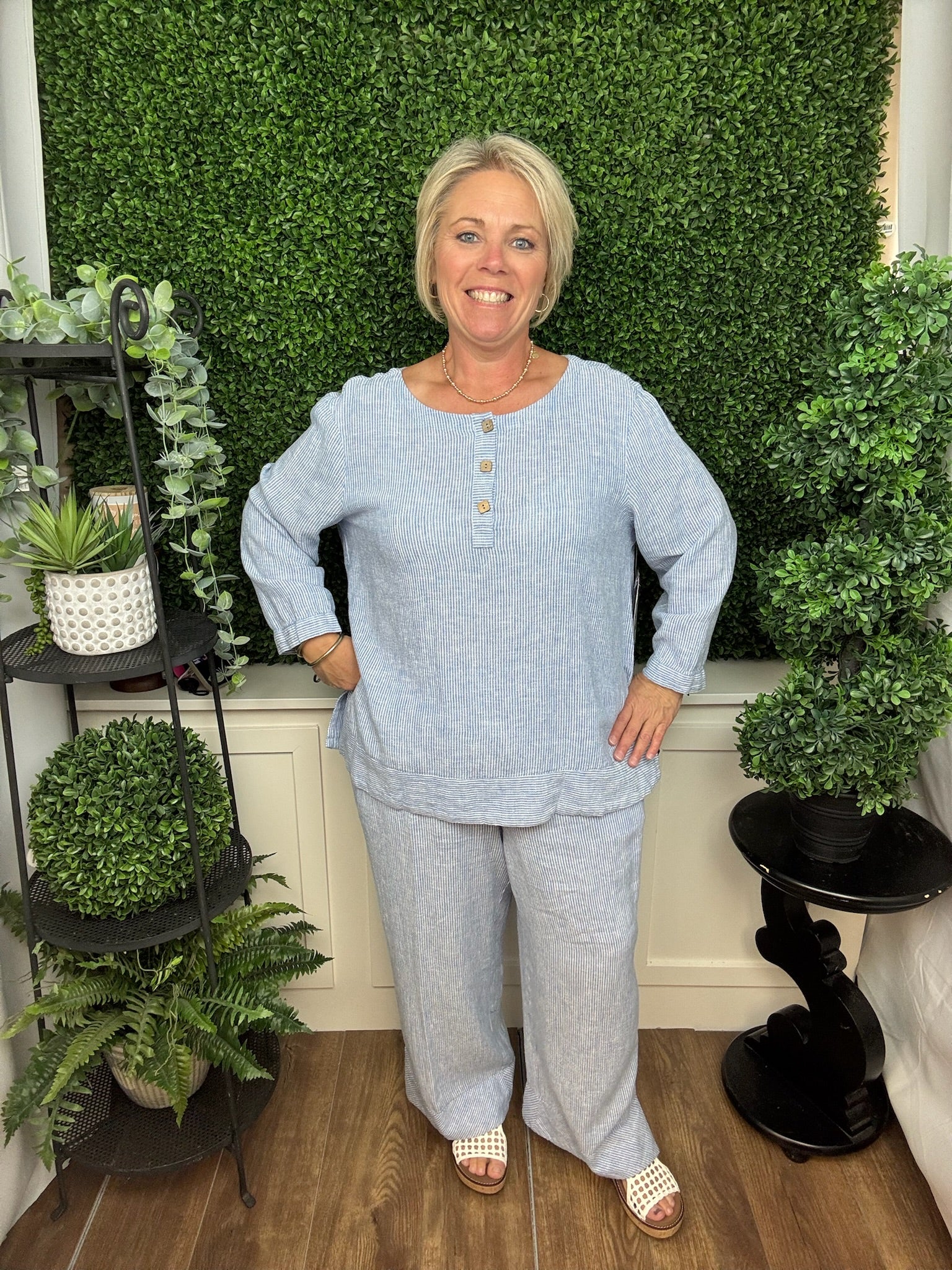 WOVEN YARN DYE STRIPE POPOVER - CLRBLU