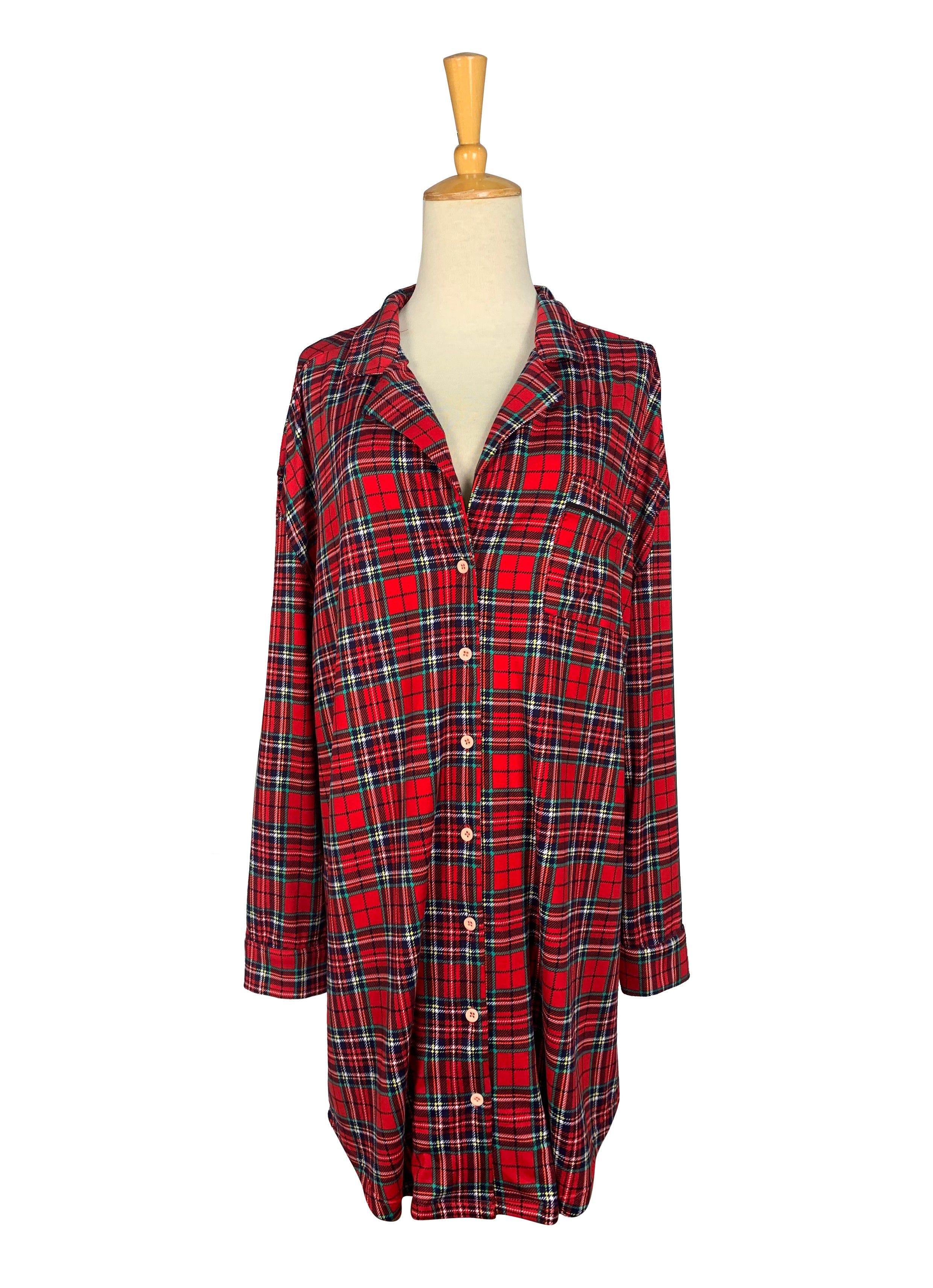 RUBY RED PLAID LONG SLEEVE SLEEP DRESS