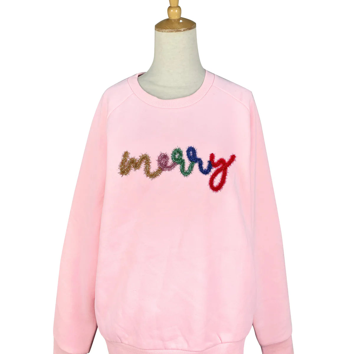 "MERRY" TINSEL PINK SWEATSHIRT