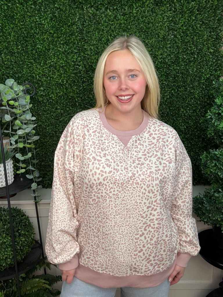 FASHION PULLOVER - BLUSH LEOPARD/ MOCHA LEOPARD