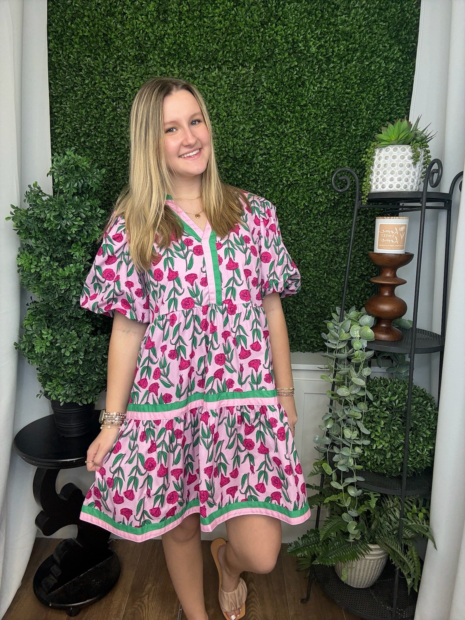 CODY BALLOON SLEEVE DRESS - PINK