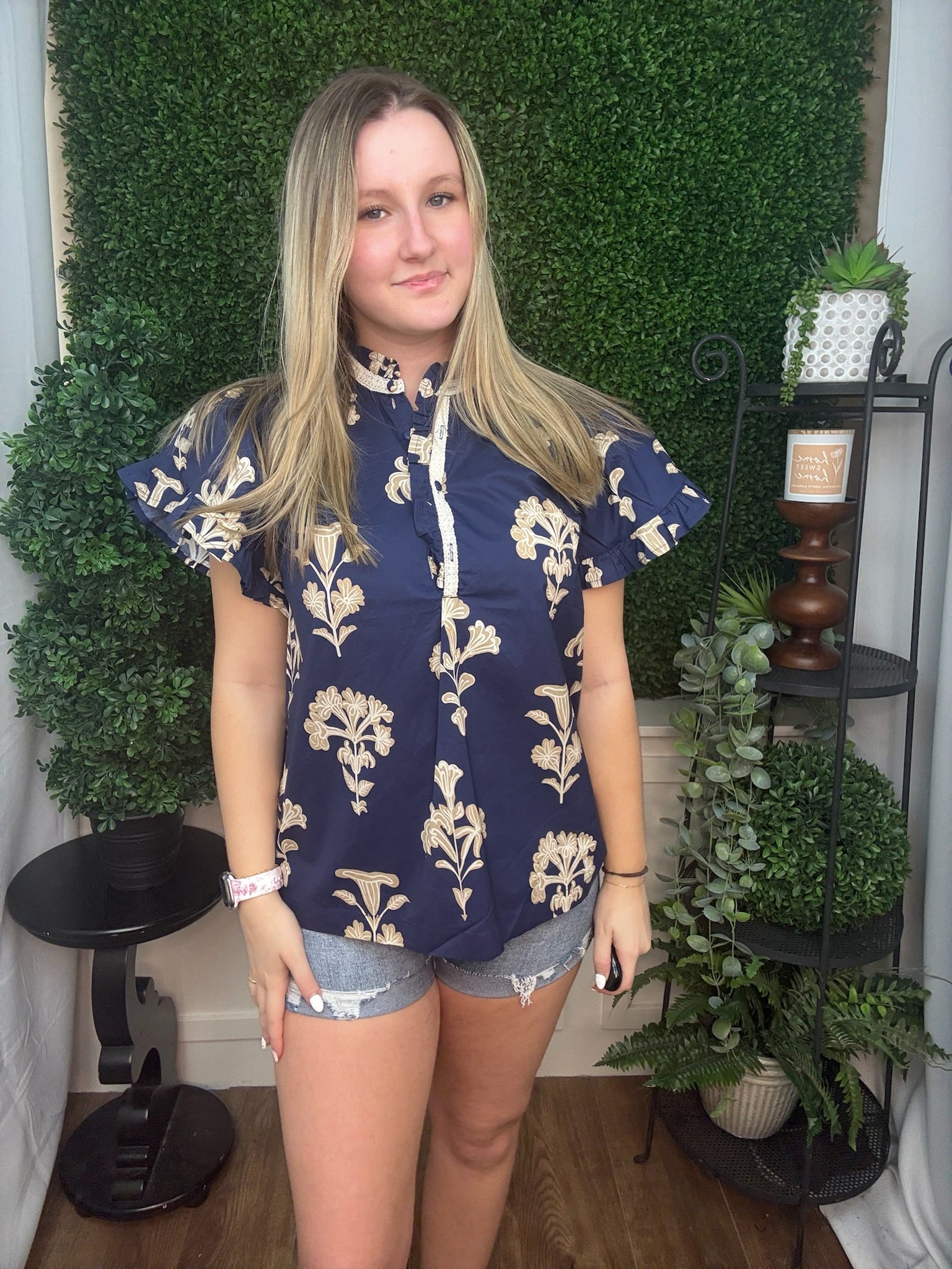 Lace Trim Floral Blouse