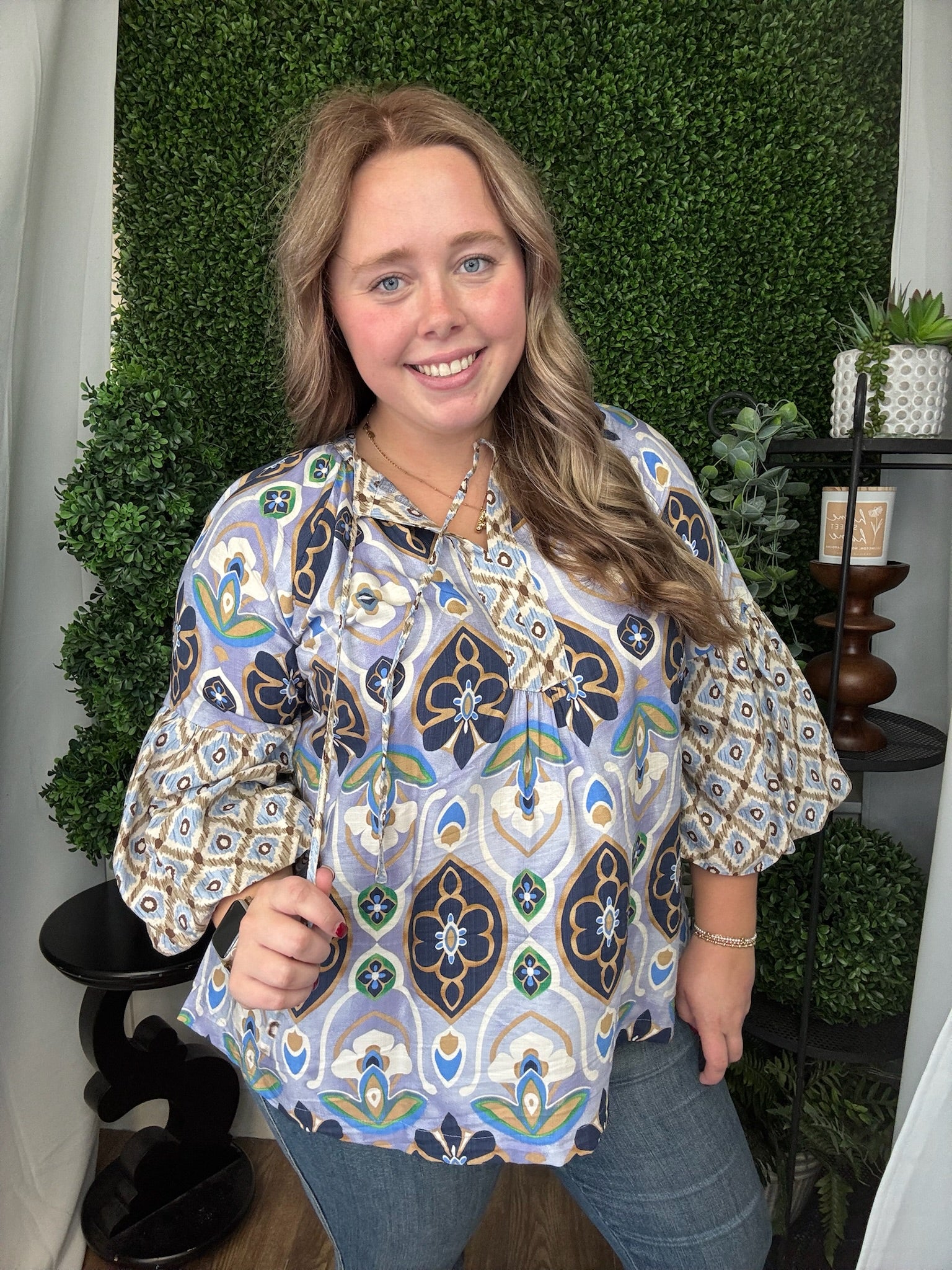 MIXED ABSTRACT PRINT LONG SLEEVE TOP