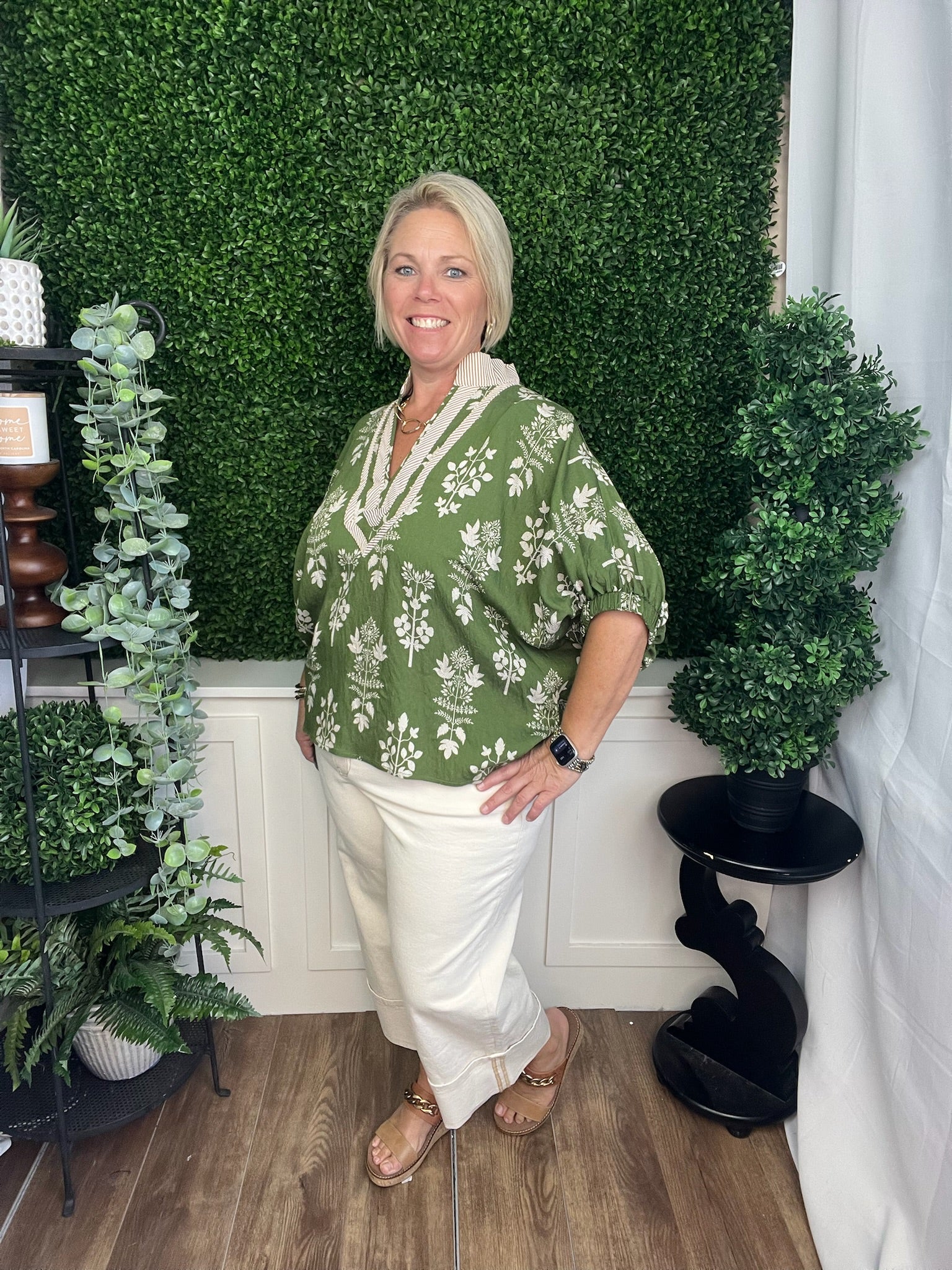 BUBBLE SLV BLOUSE - OLIVE