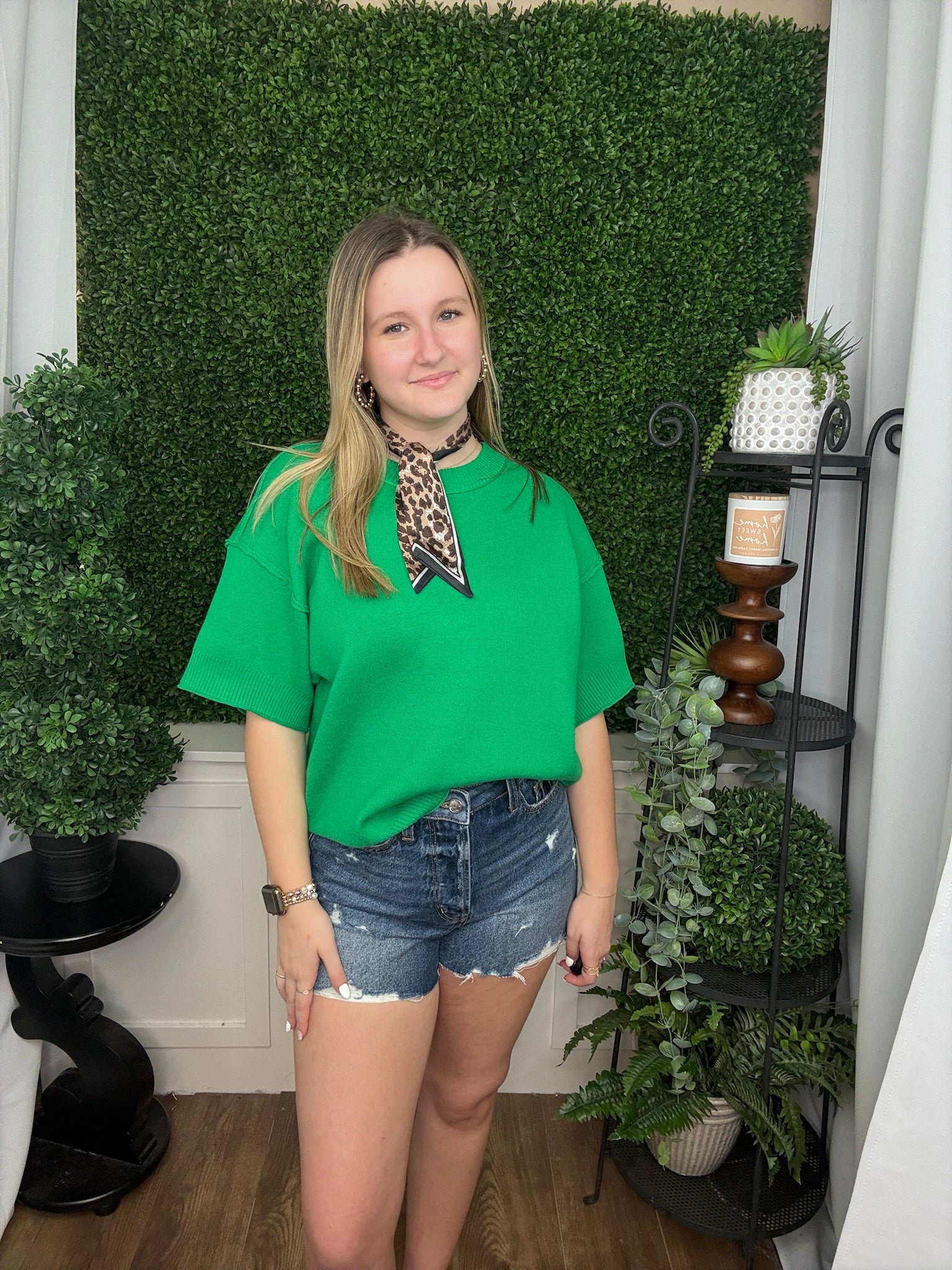 RAW EDGE ACCENT COMFY SWEATER TOP - KELLY GREEN