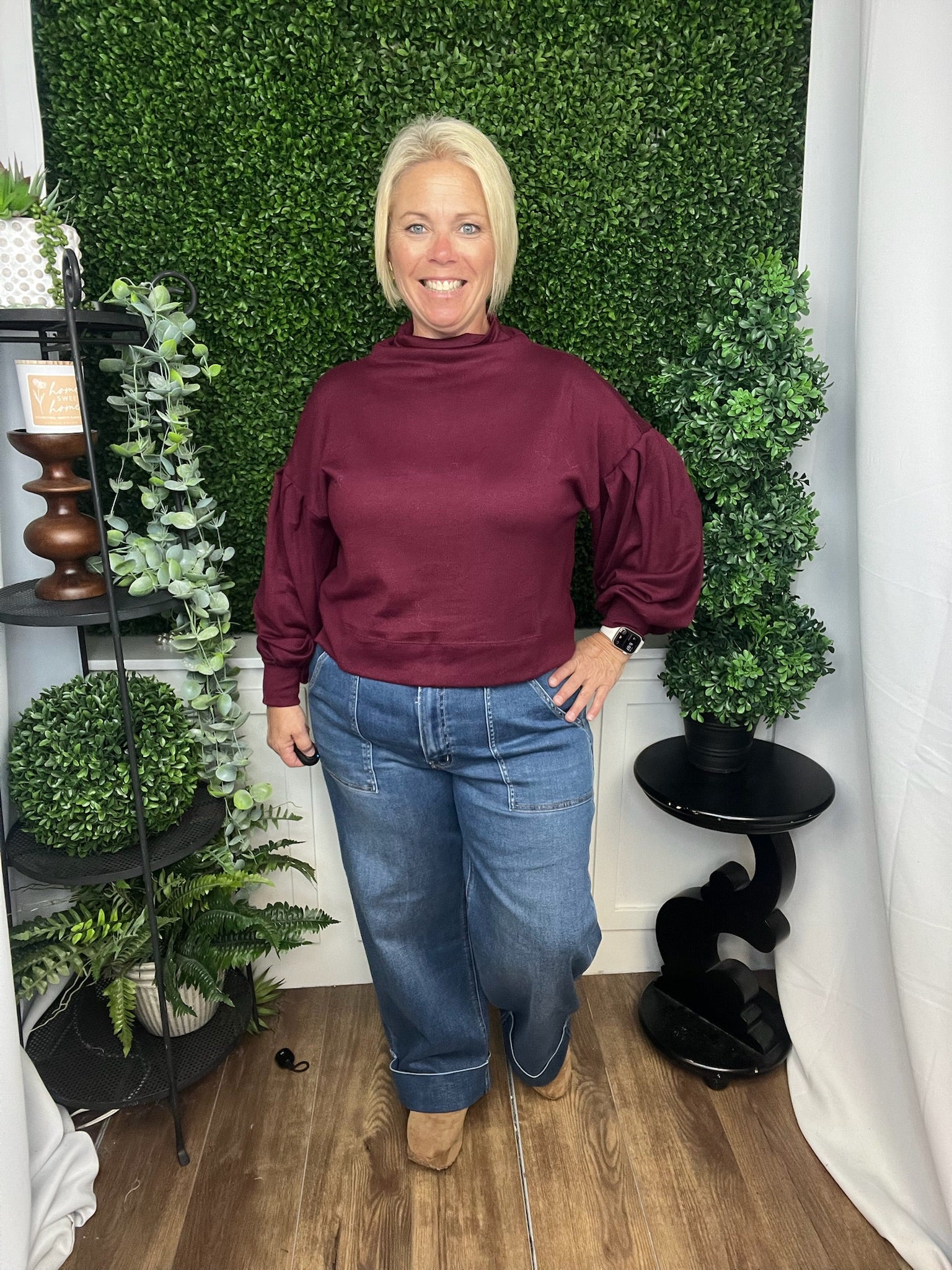 SOLID LS MOCK NECK KNIT TOP - RUBY