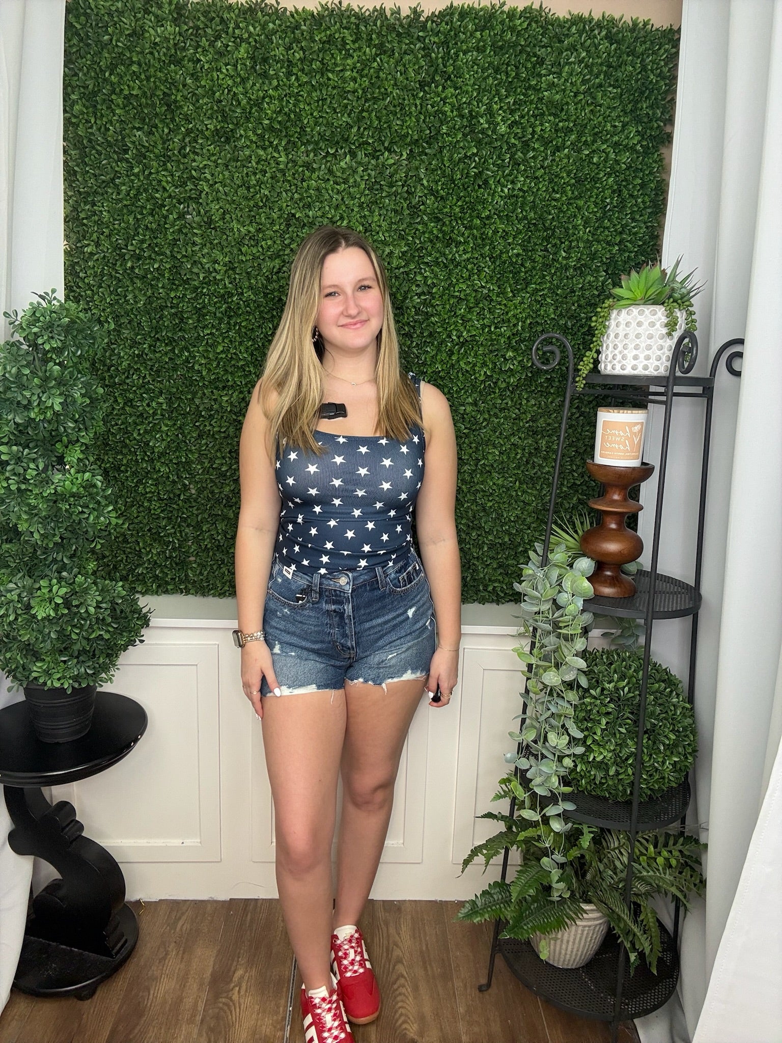 BELLA SQUARE NECK RIB KNIT TANK - NAVY STARS