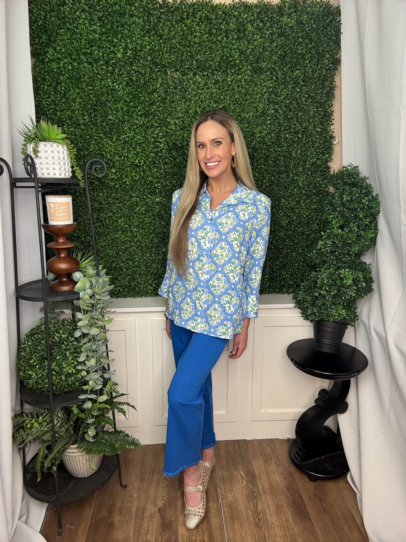 THREE QUATER SLEEVE BUTTON TOP - MULTI