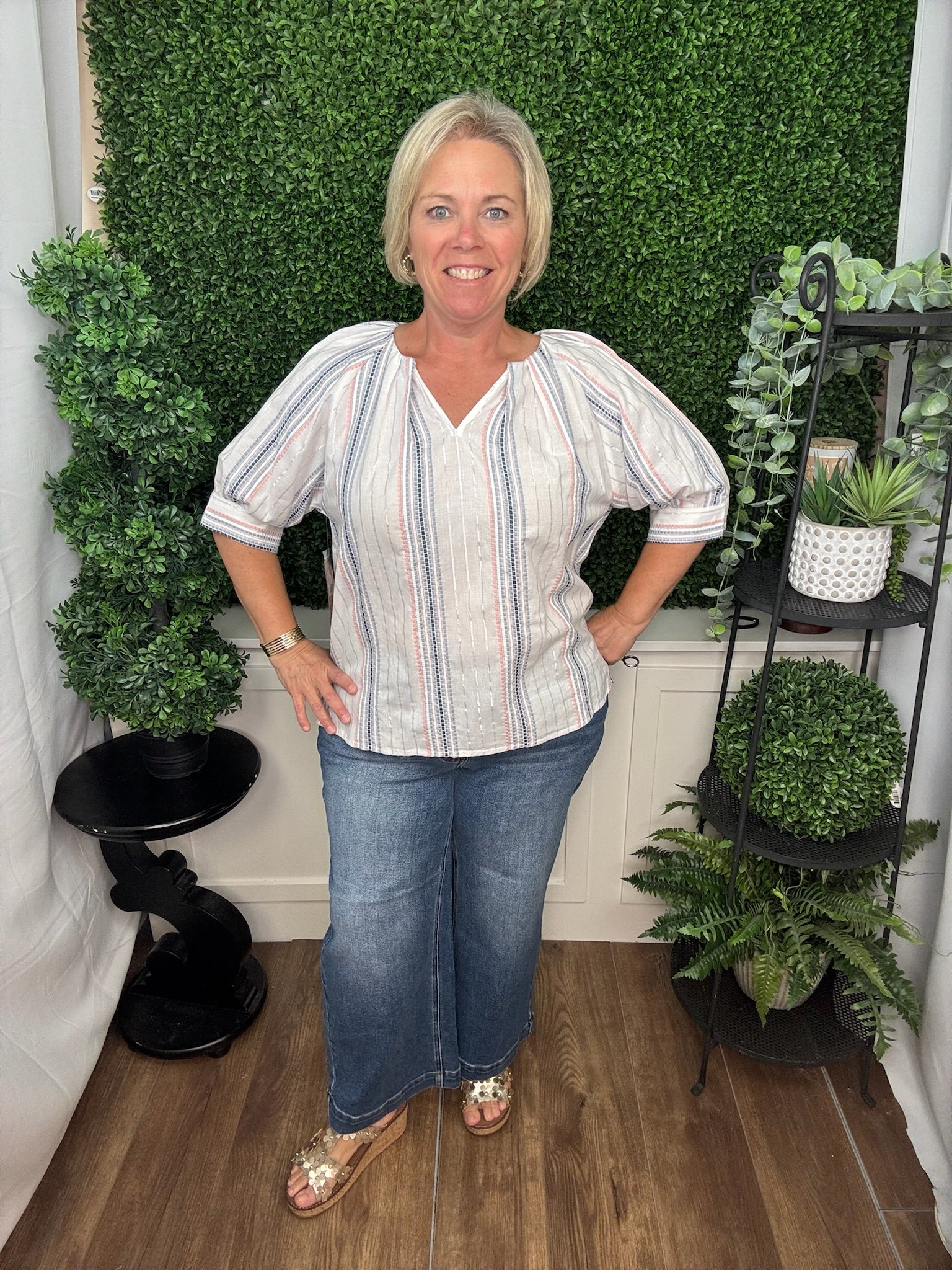STRIPE SPLIT NECK TOP - MULTI