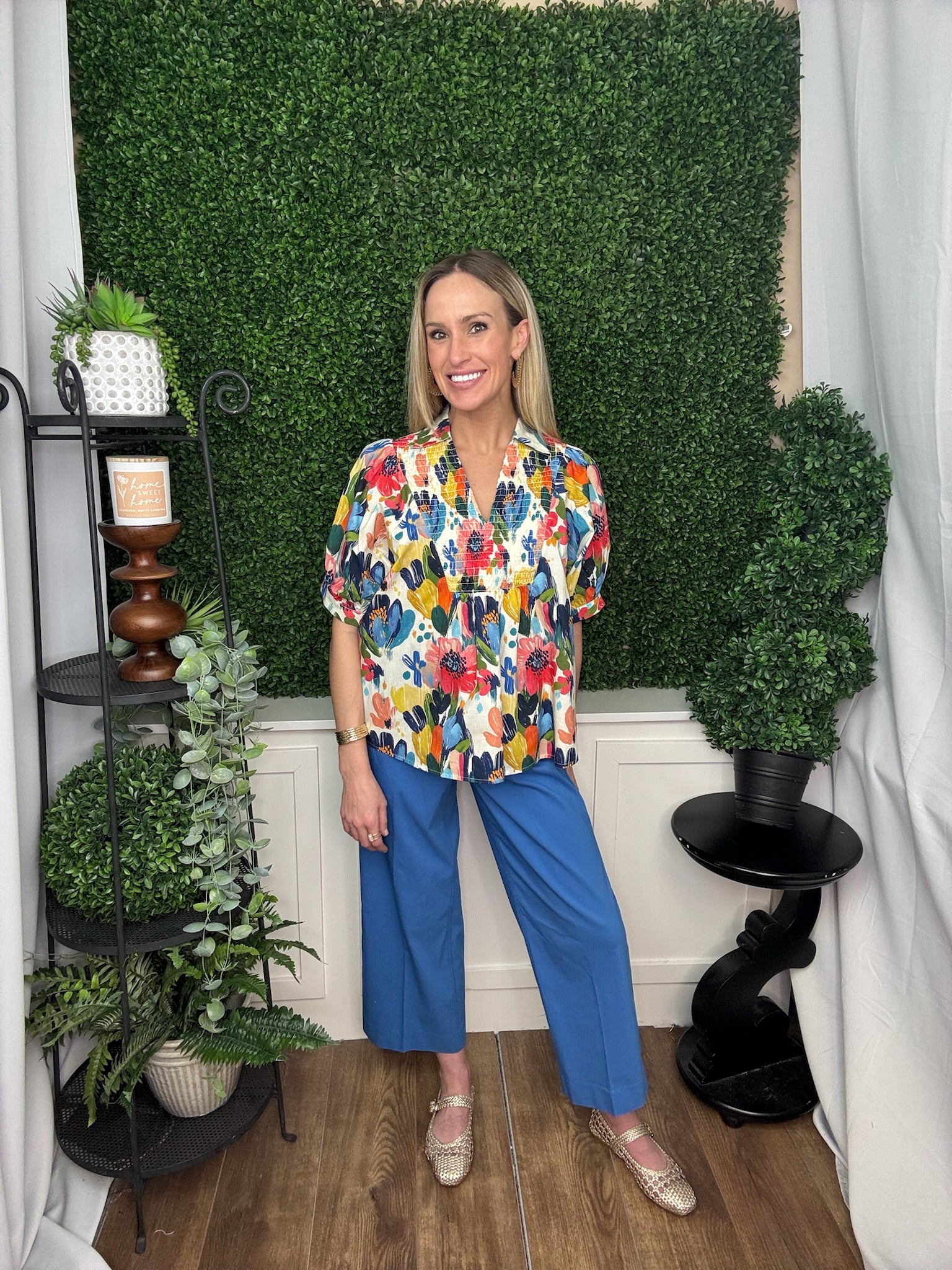 PULL ON WIDE LEG CROP PANT  - CORNFLOWER