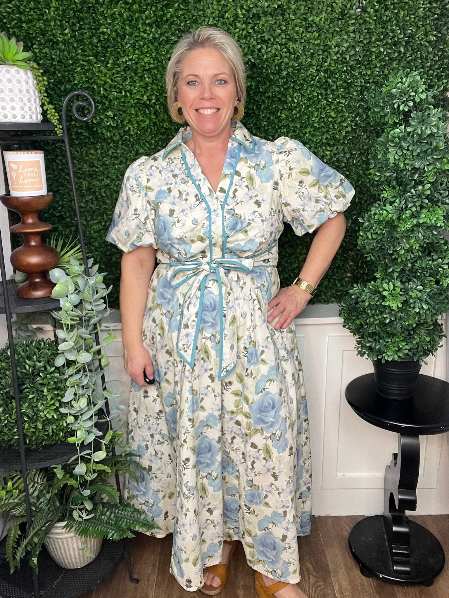 PUFF SLEEVE MAXI DRESS BLUE